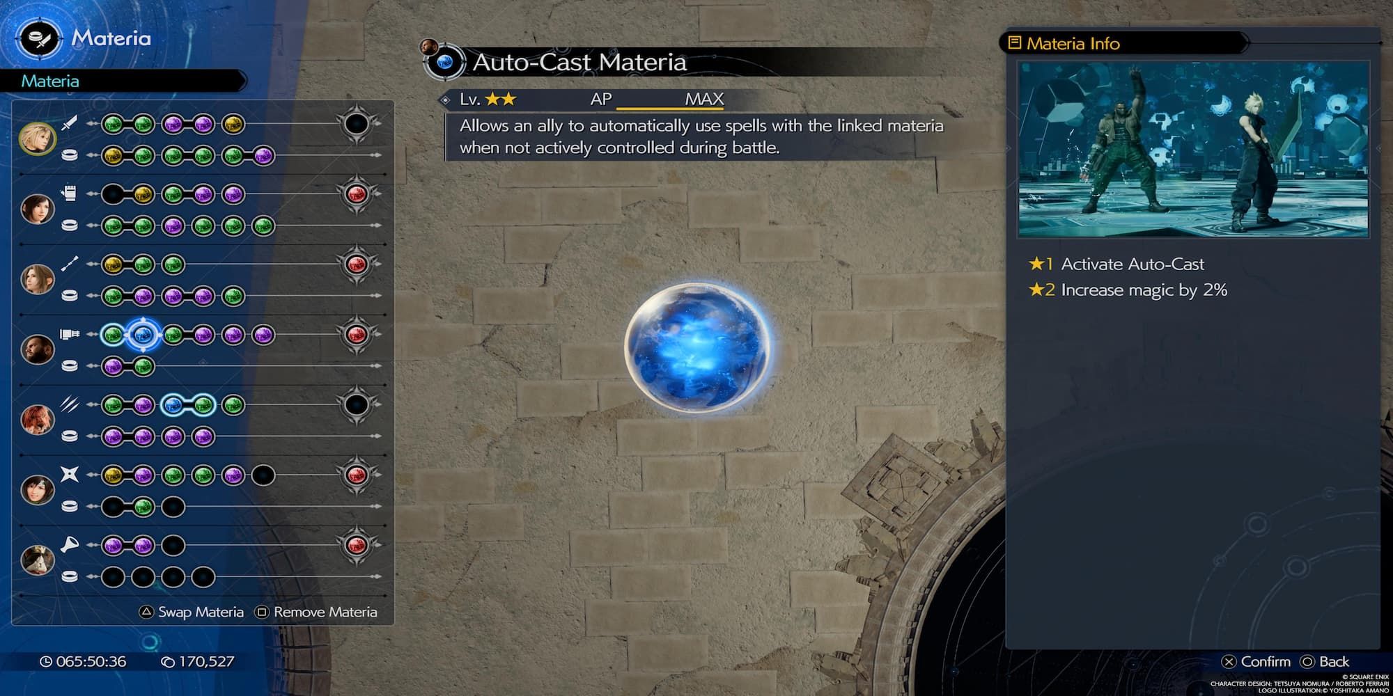 The Auto-Cast Materia In The Menu 