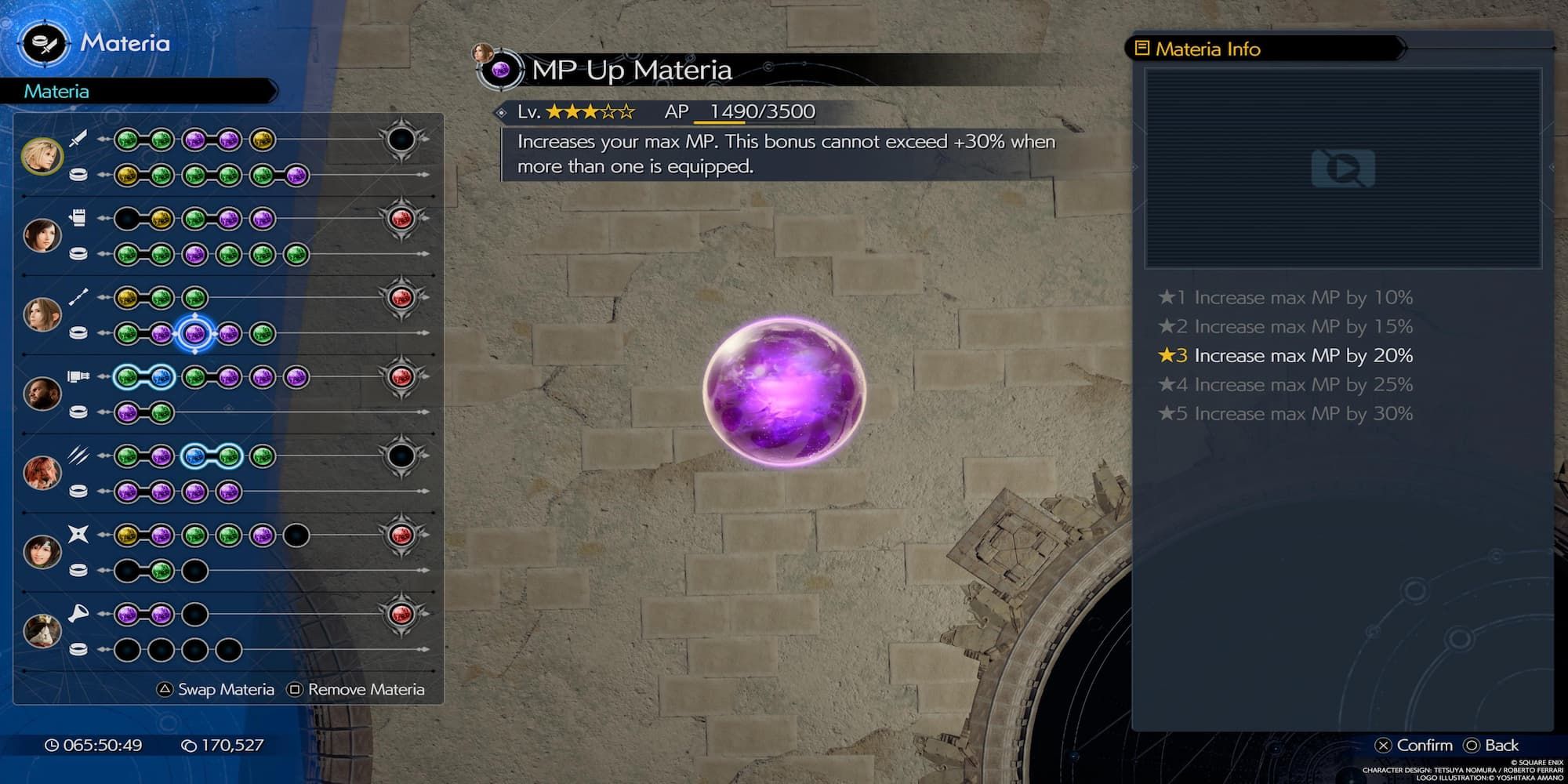 The MP Up Materia In The Menu 