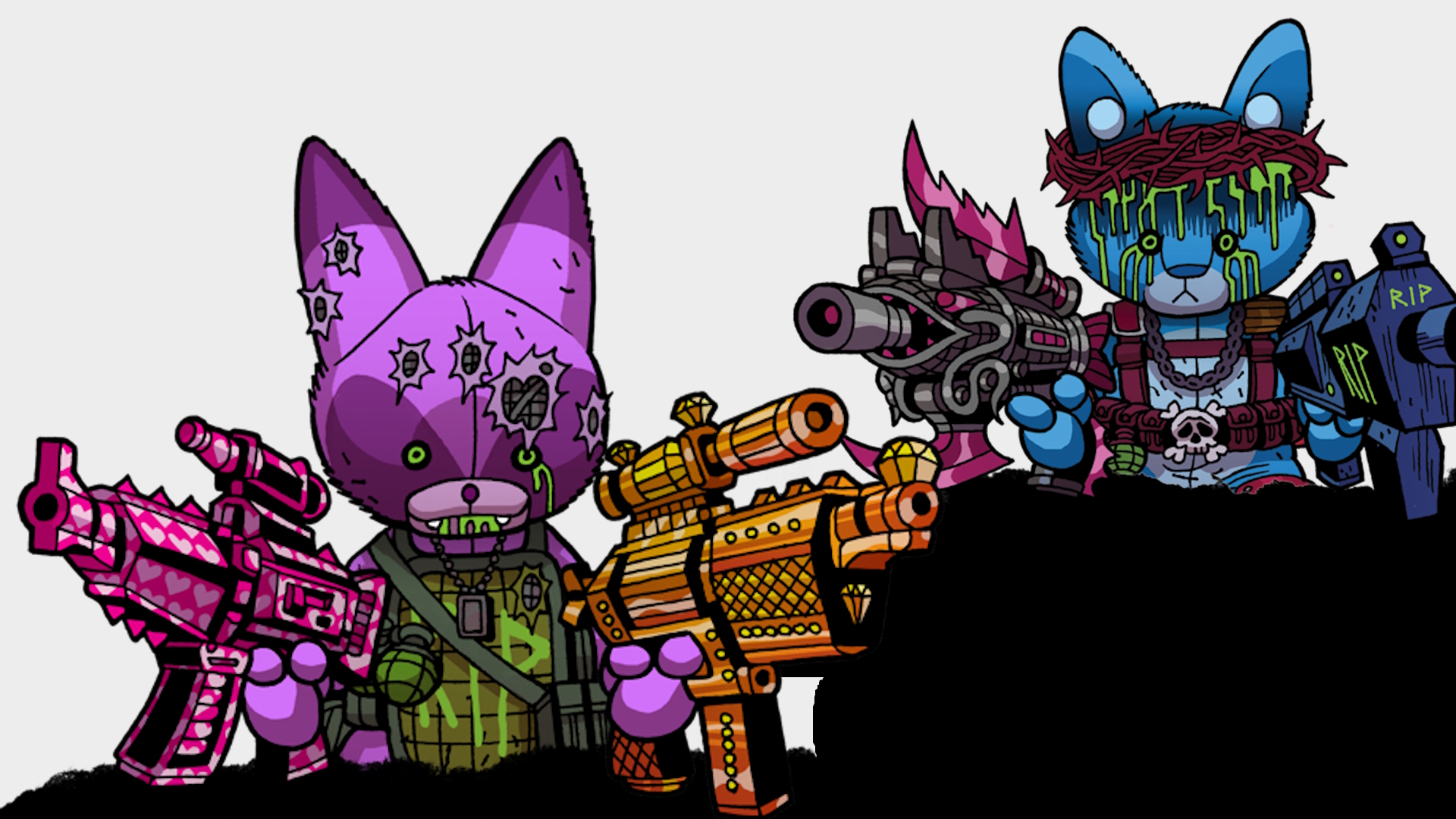 Fluff n' Fury Kickstarter material - two bears holding two huge modded guns