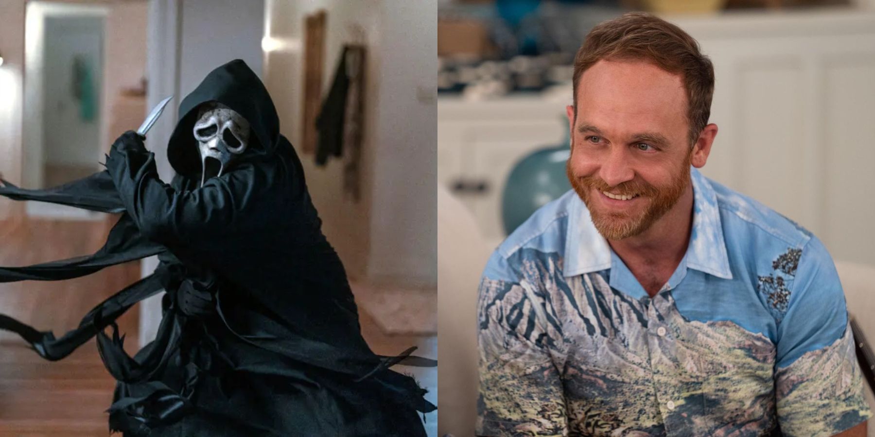 Split image of Ghostface in Scream and Ethan Embry in Grace and Frankie