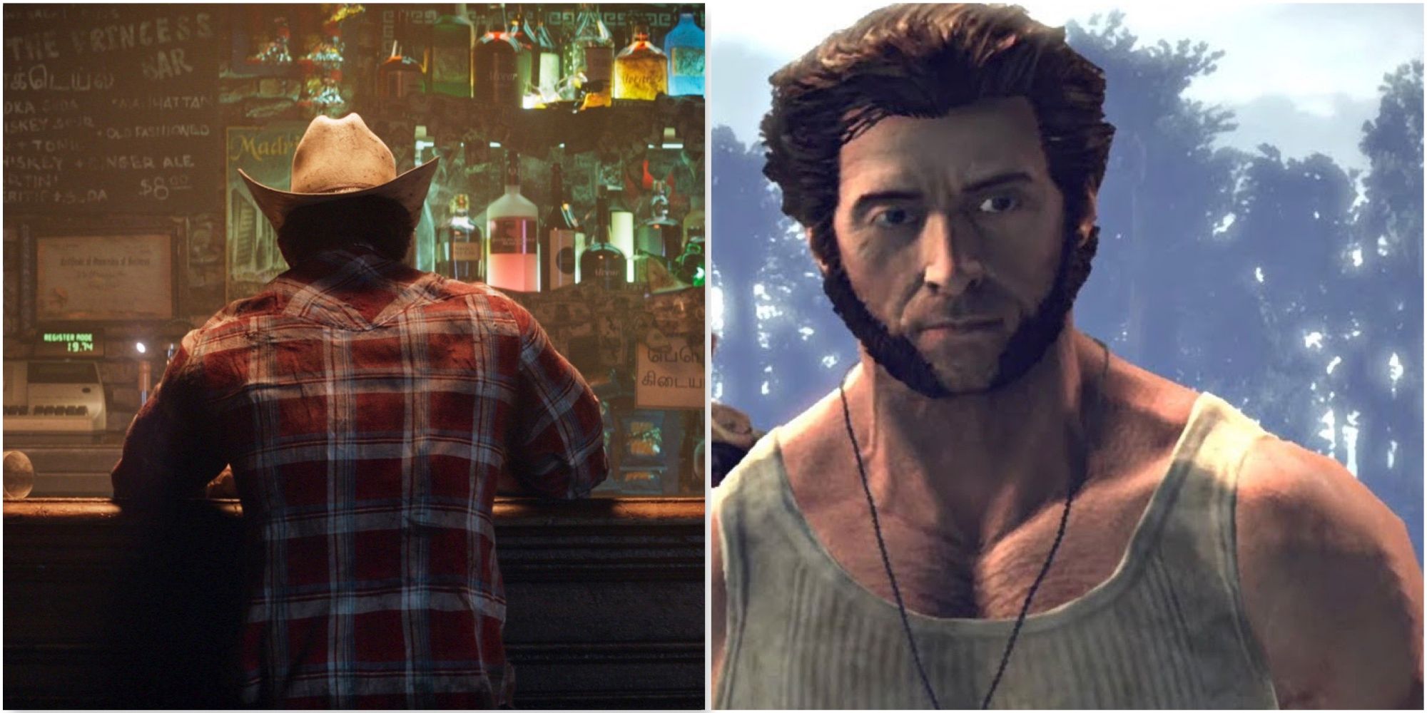 Wolverine at a bar drinking in Marvel’s Wolverine and Wolverine in X-Men Origins Wolverine