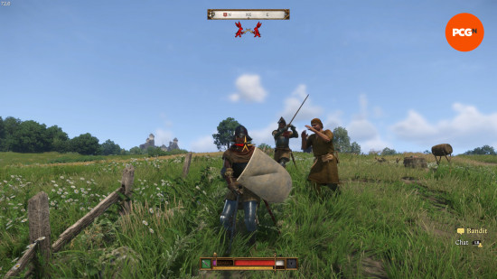 fighting a bandit with sword and shield in kingdom come 2