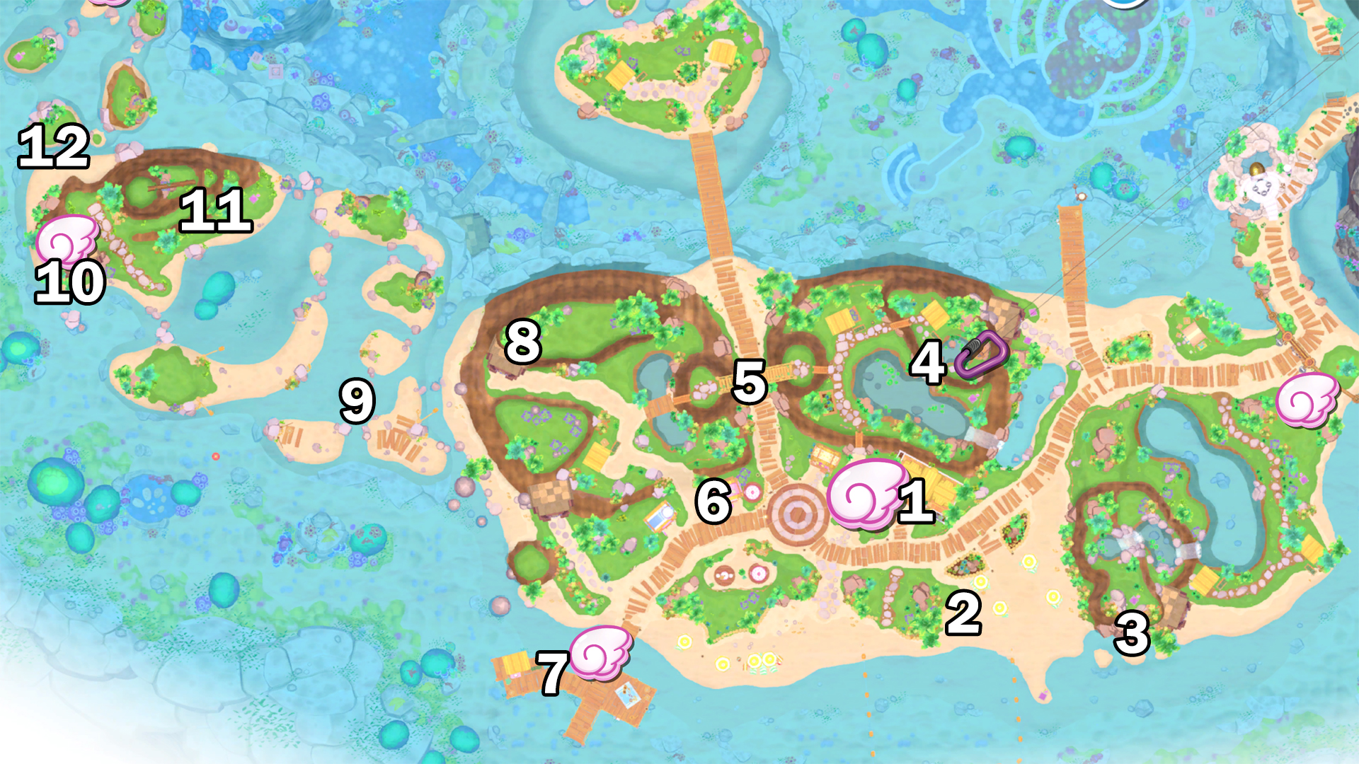 The Gudetama locations on the Resort Island in Hello Kitty Island Adventure.