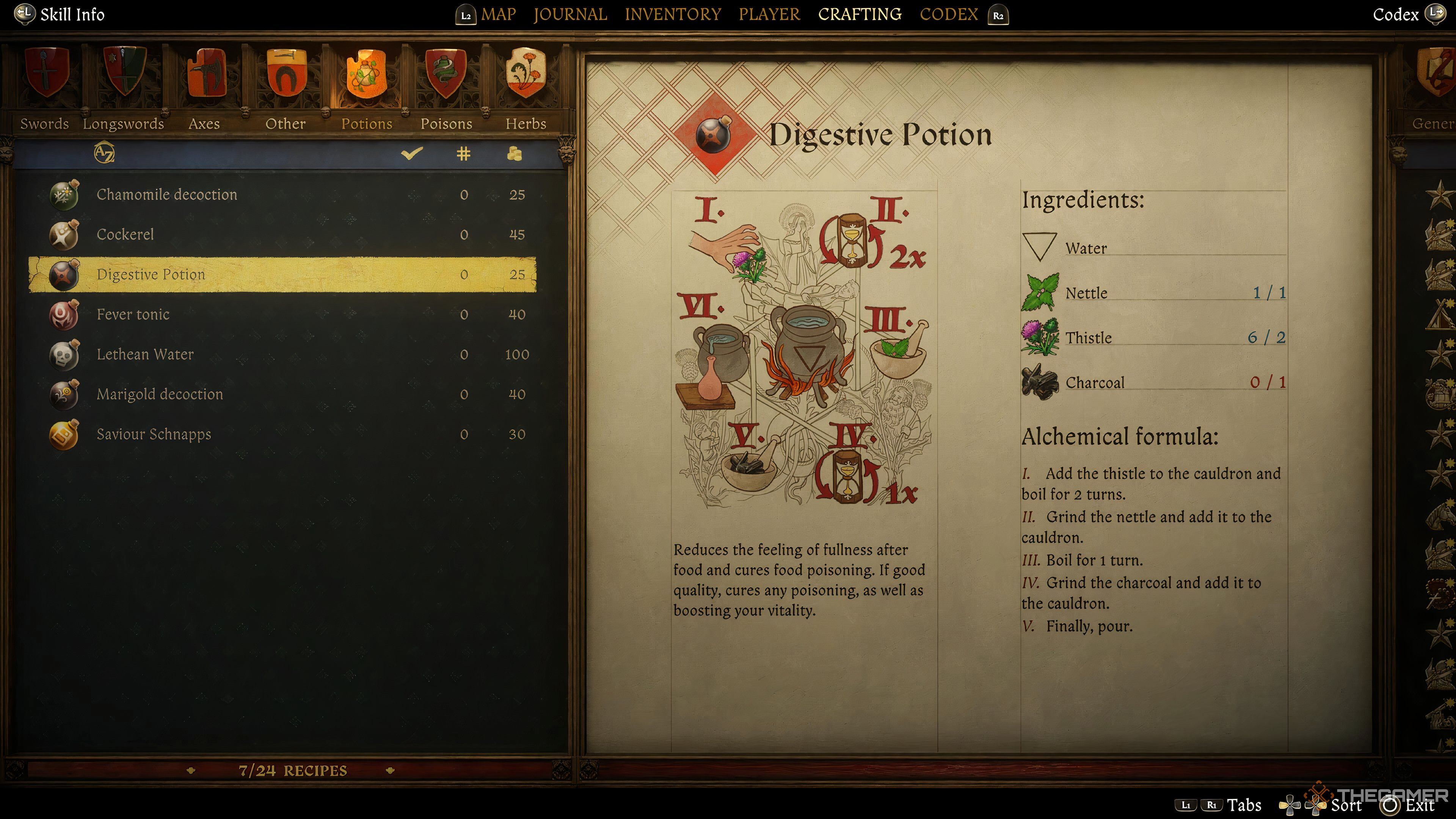 The Digestive Potion recipe in Kingdom Come: Deliverance 2.