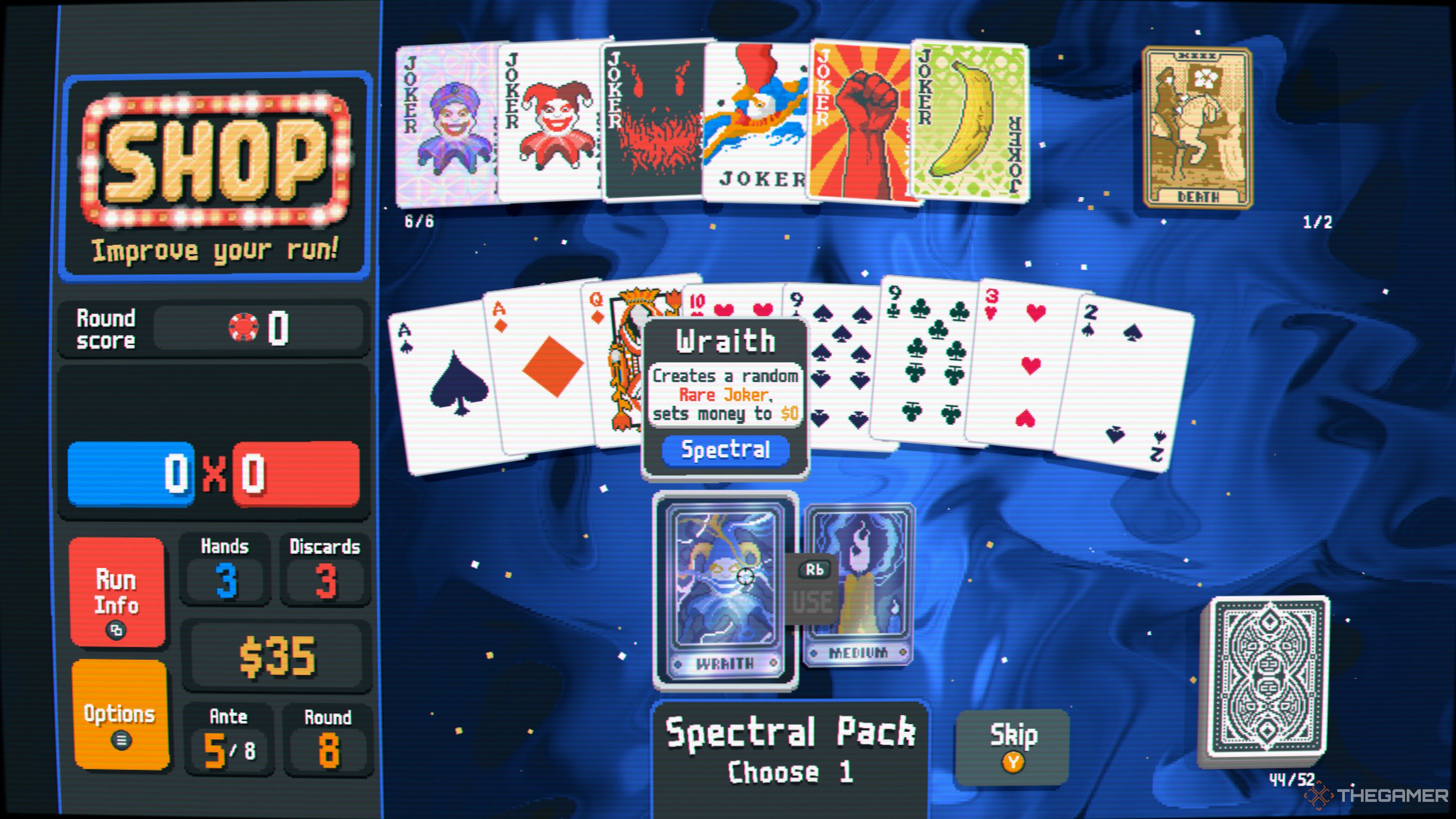 Chosing the Wraith Spectral card in Balatro to create a Random Joker and loosing all your money.