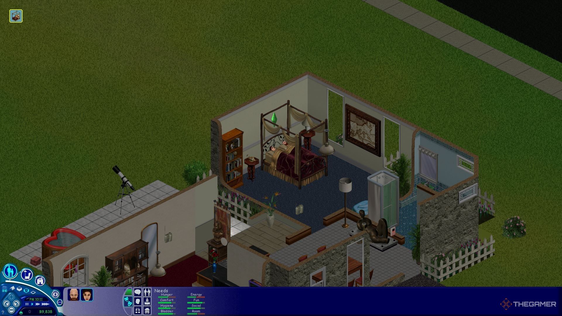 Bob and Betty Newbie asleep in bed in The Sims.