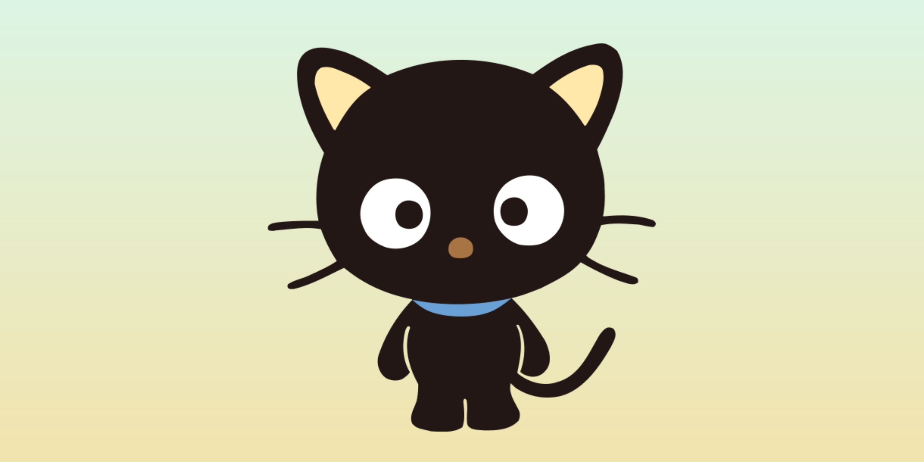 Chococat on a blue and orange gradient background.