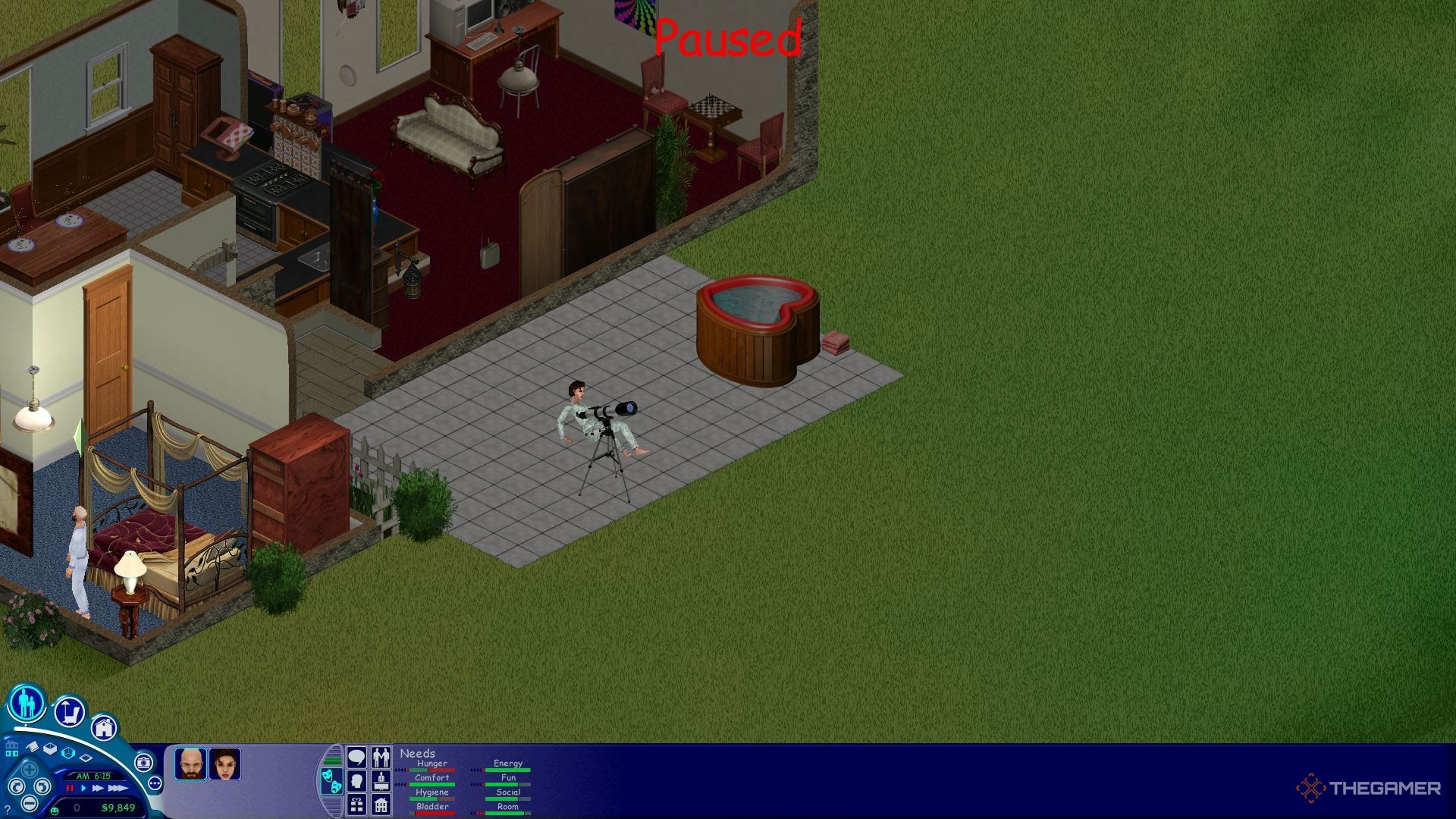 Bettie Newbie after being abducted by aliens through the telescope in The Sims.-1