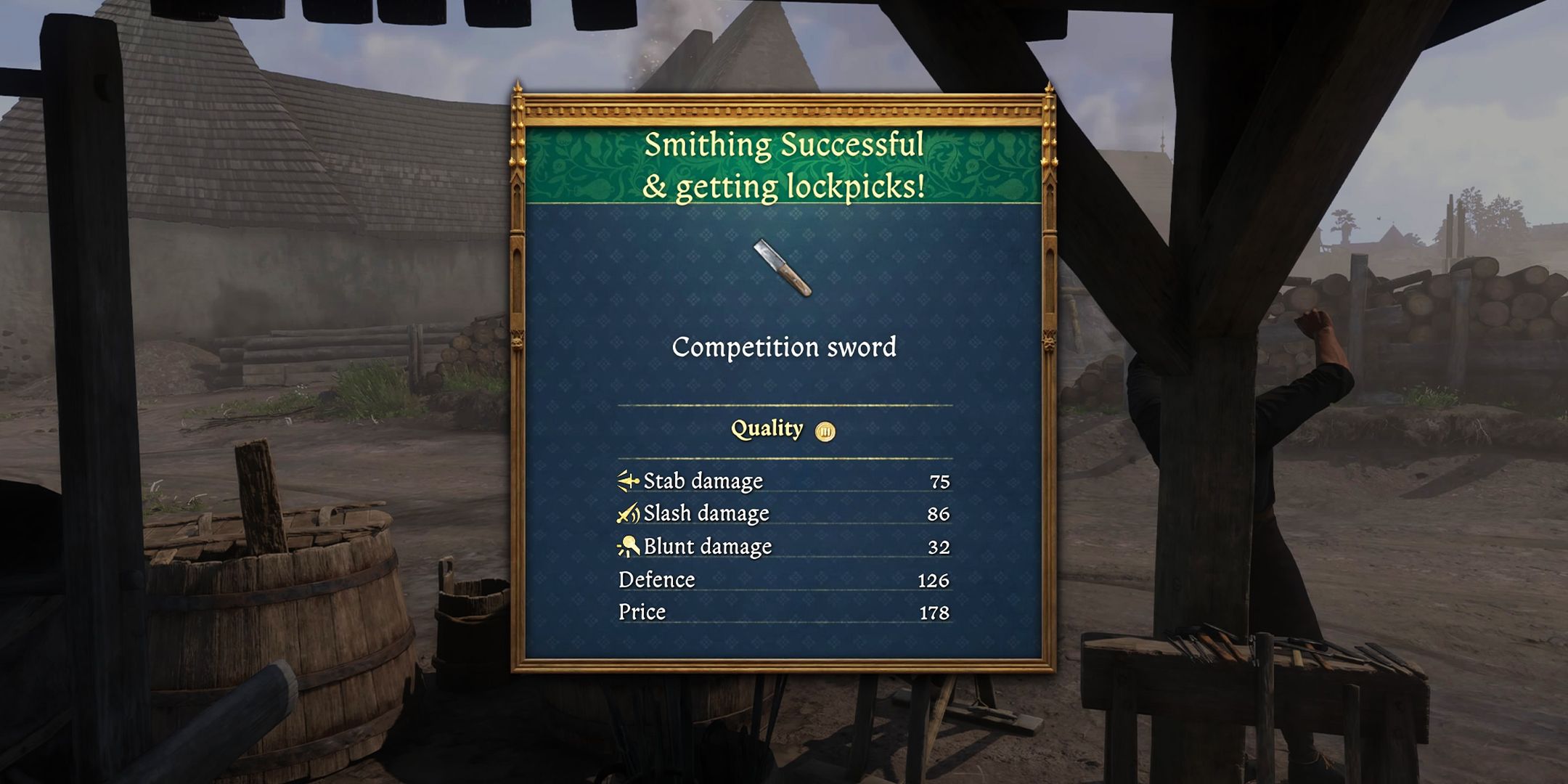 KCD2 Smithing success and lockpicks obtained menu