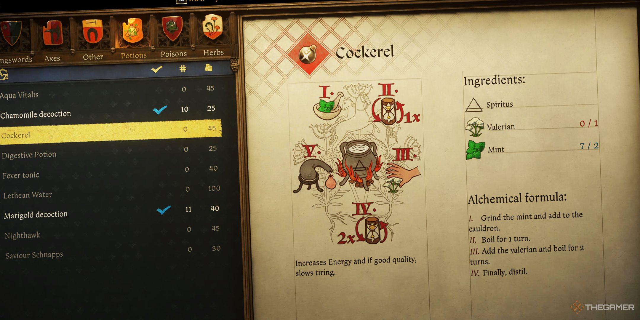 KCD2 Cockeral recipe in the crafting menu