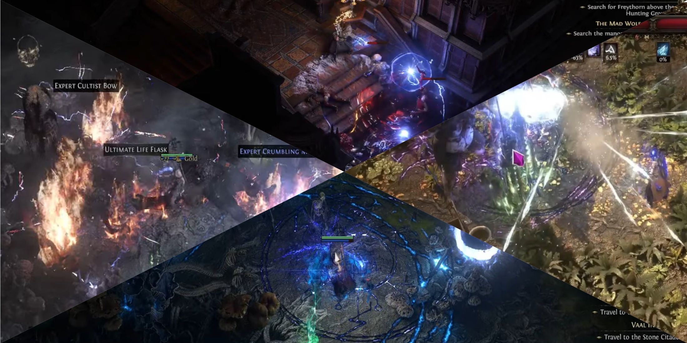 Path of Exile 2 Sorceress skills mixed gameplay collage