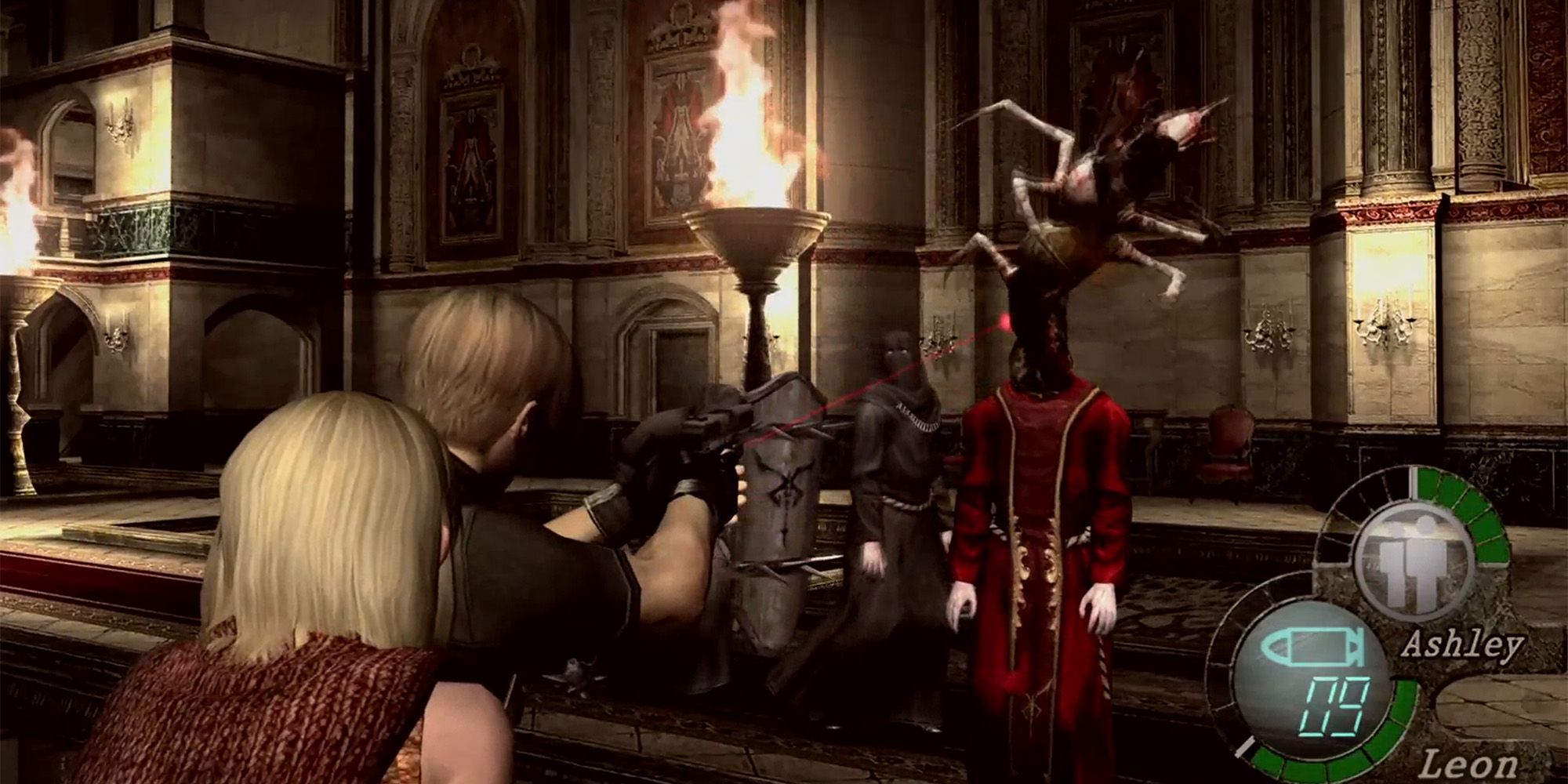 Leon and Ashley fighting enemies in Salazar's Castle from Resident Evil 4