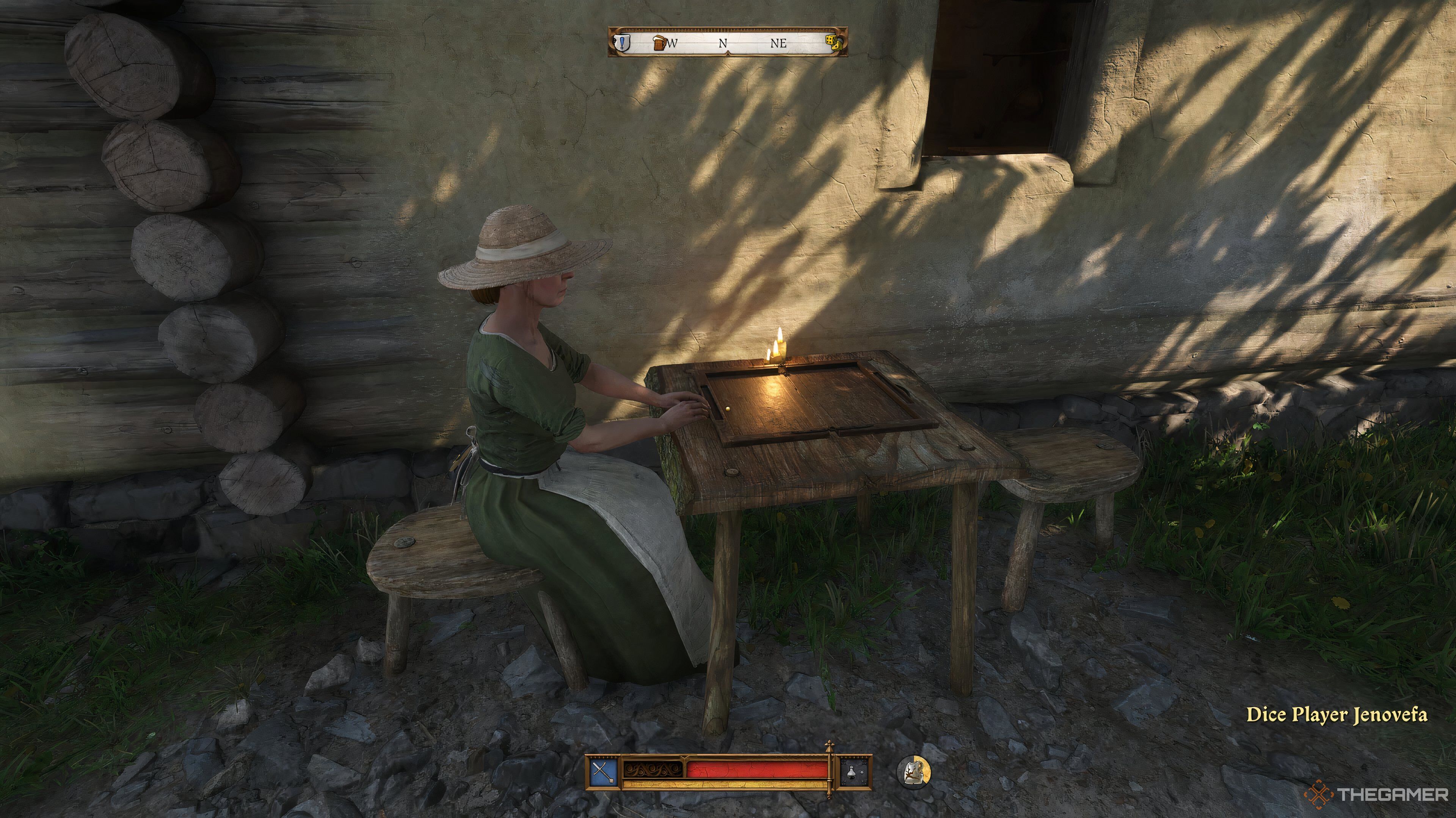 A woman playing dice in Kingdom Come: Deliverance 2.