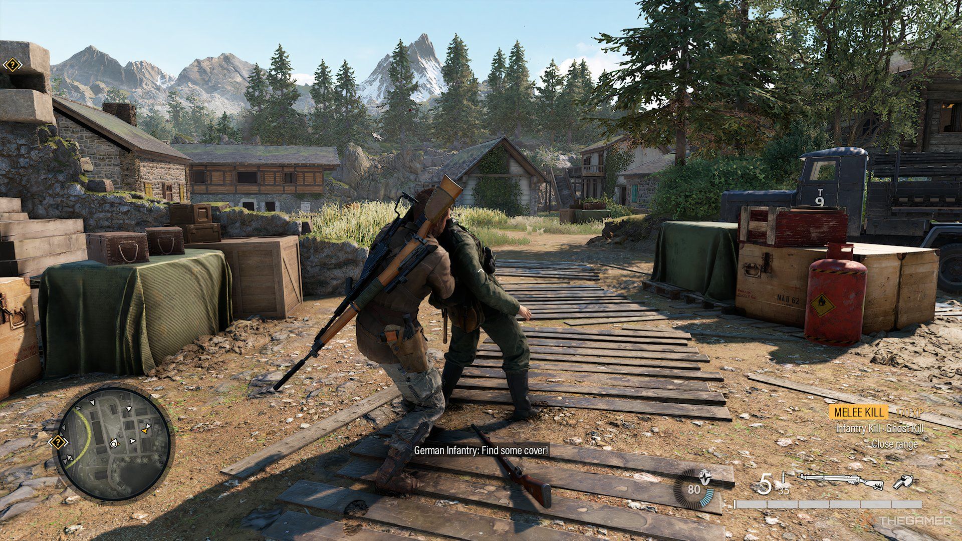 Performing A Melee Takedown On An Enemy In Sniper Elite: Resistance.