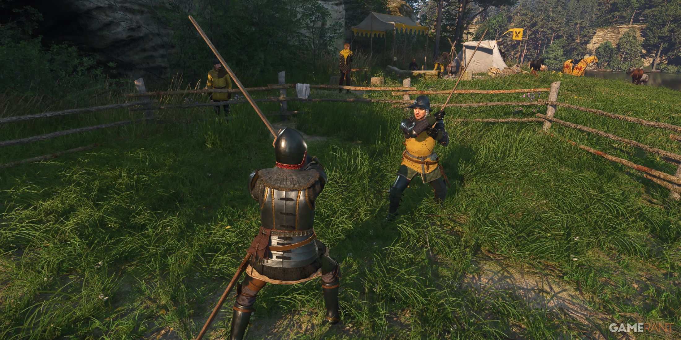 Training duel in an arena, refining combat techniques in Kingdom Come Deliverance 2