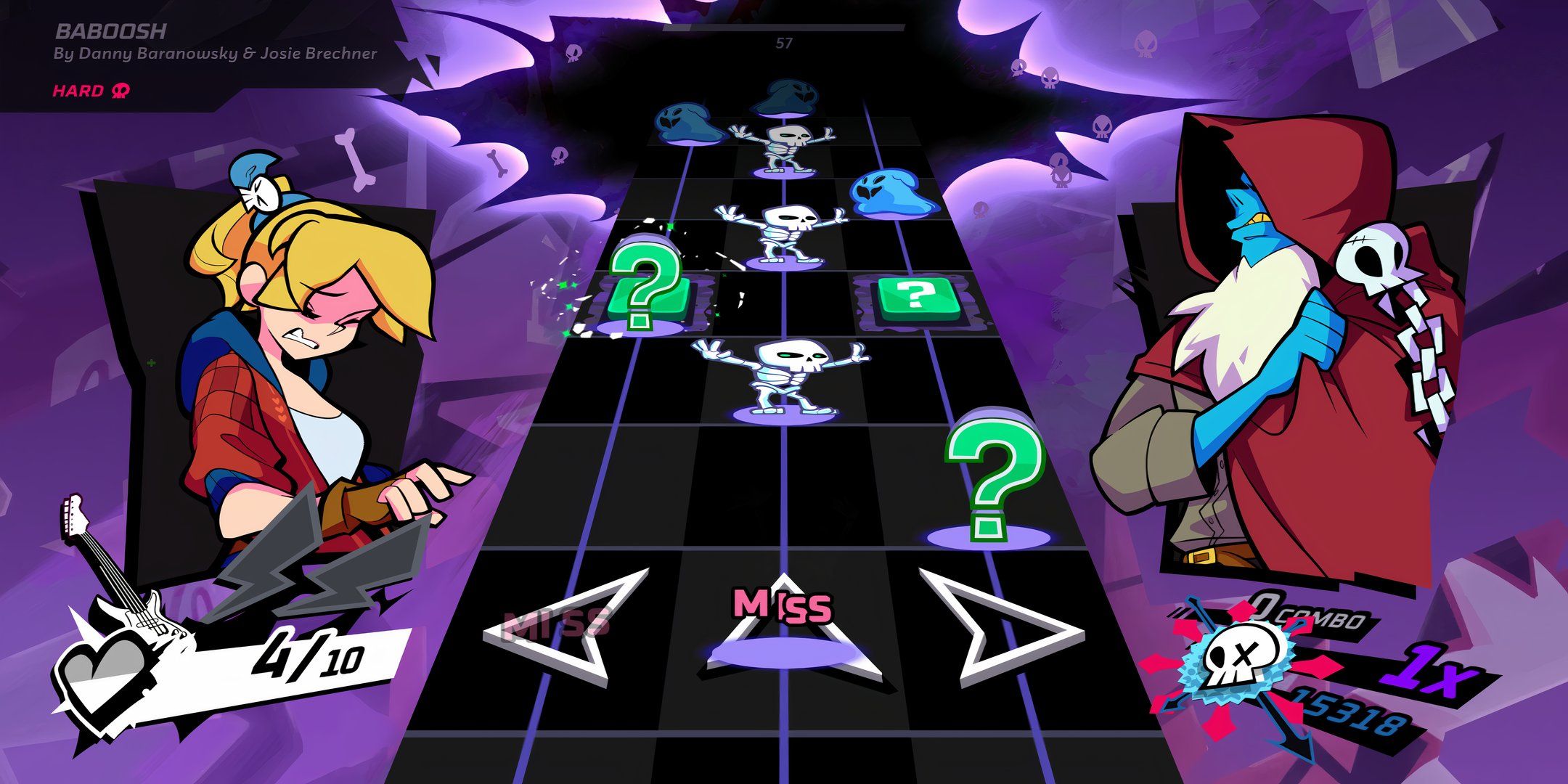 Baboosh in rift of the necrodancer sees cadence facing the necrodancer with a trap filled song track.