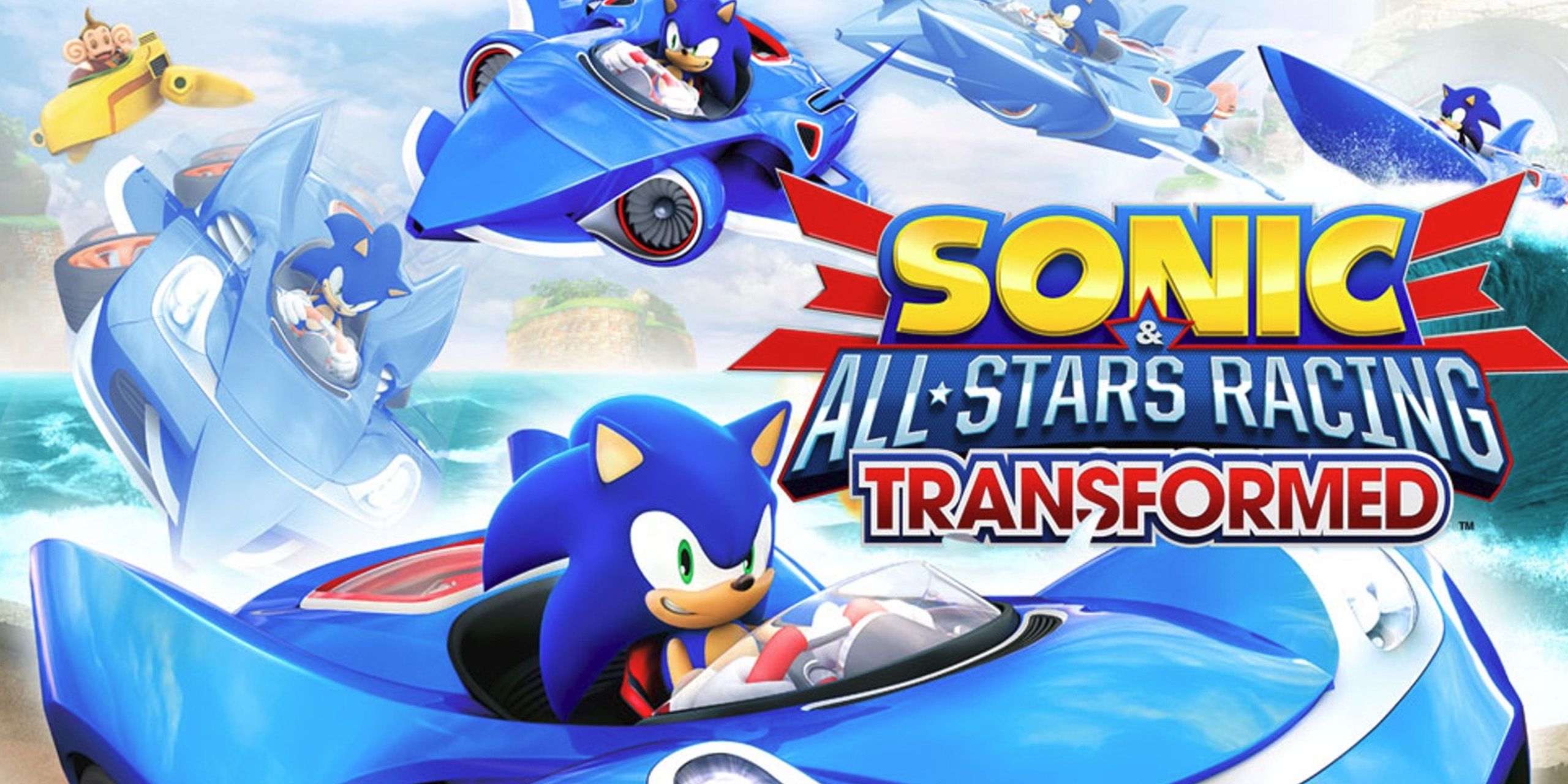 Cover art for Sonic & All-Stars Racing Transformed, showing Sonic and AiAi in race karts.