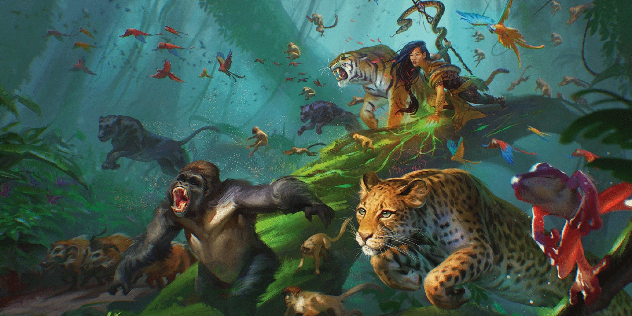 Dungeons & Dragons image showing a druid with several beasts.