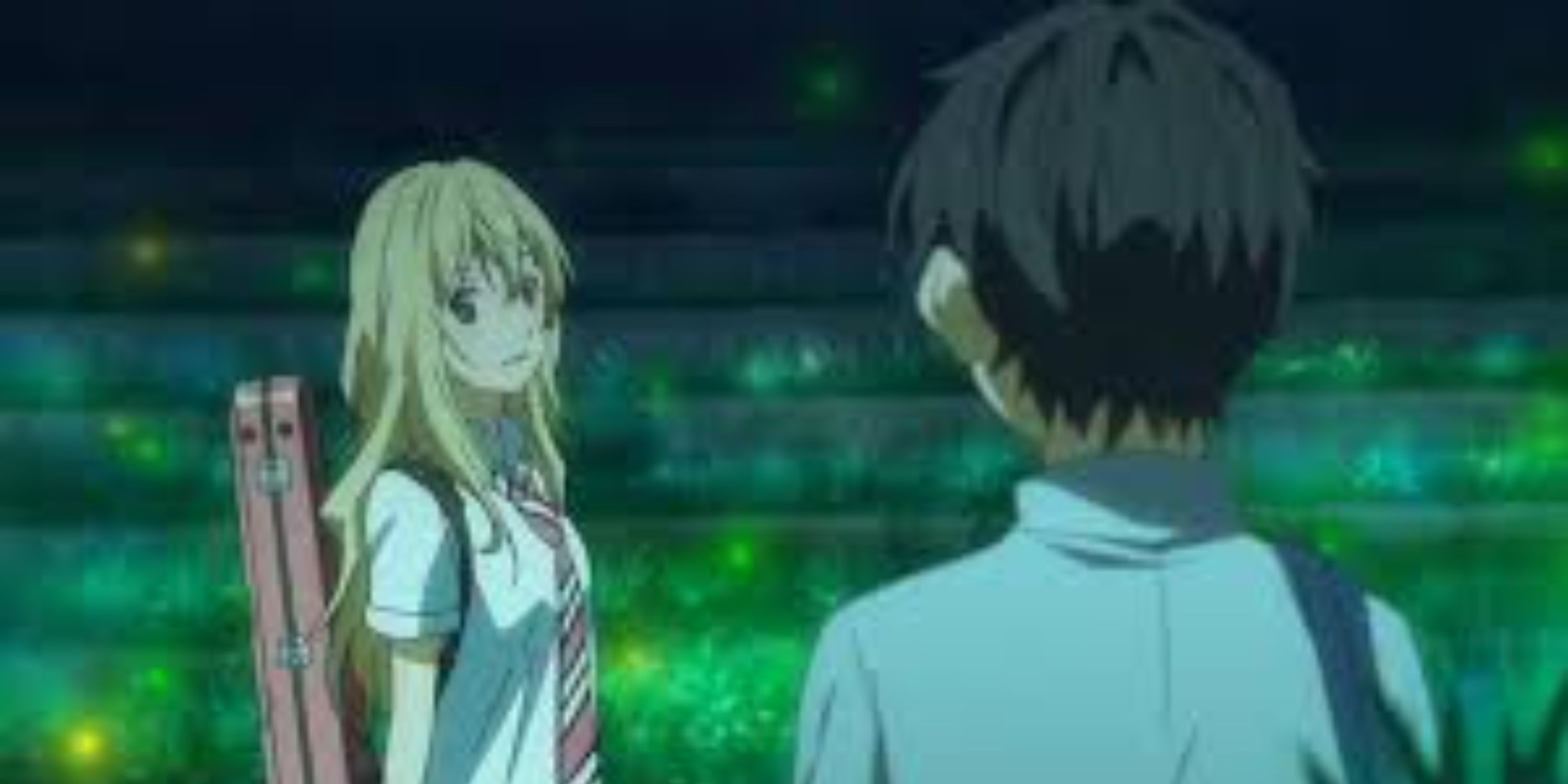 Kaori and Kosei looking at each other in Your Lie In April.