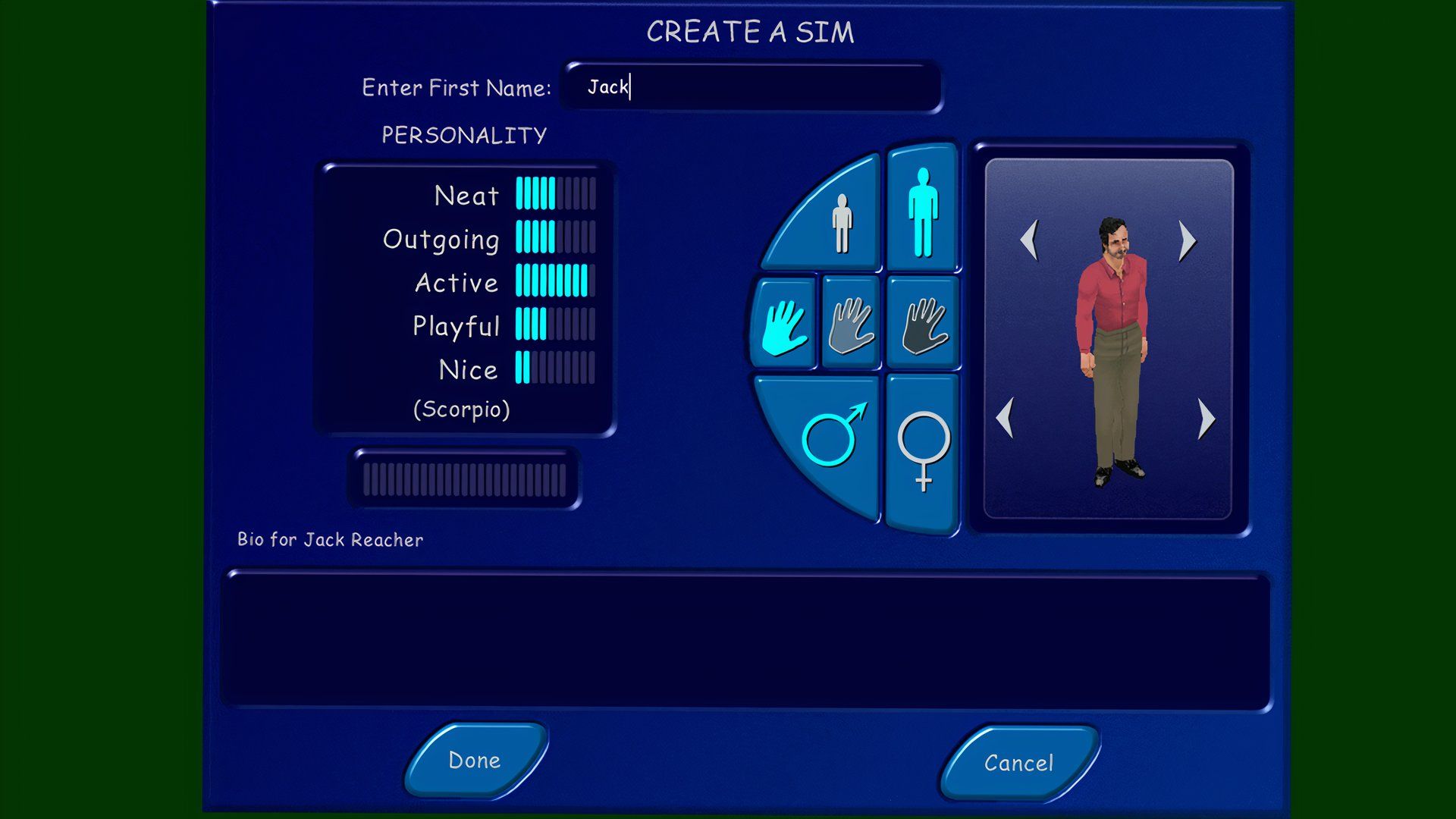 Creating Family Sims UI, there are options for selecting personality and changing appearance.