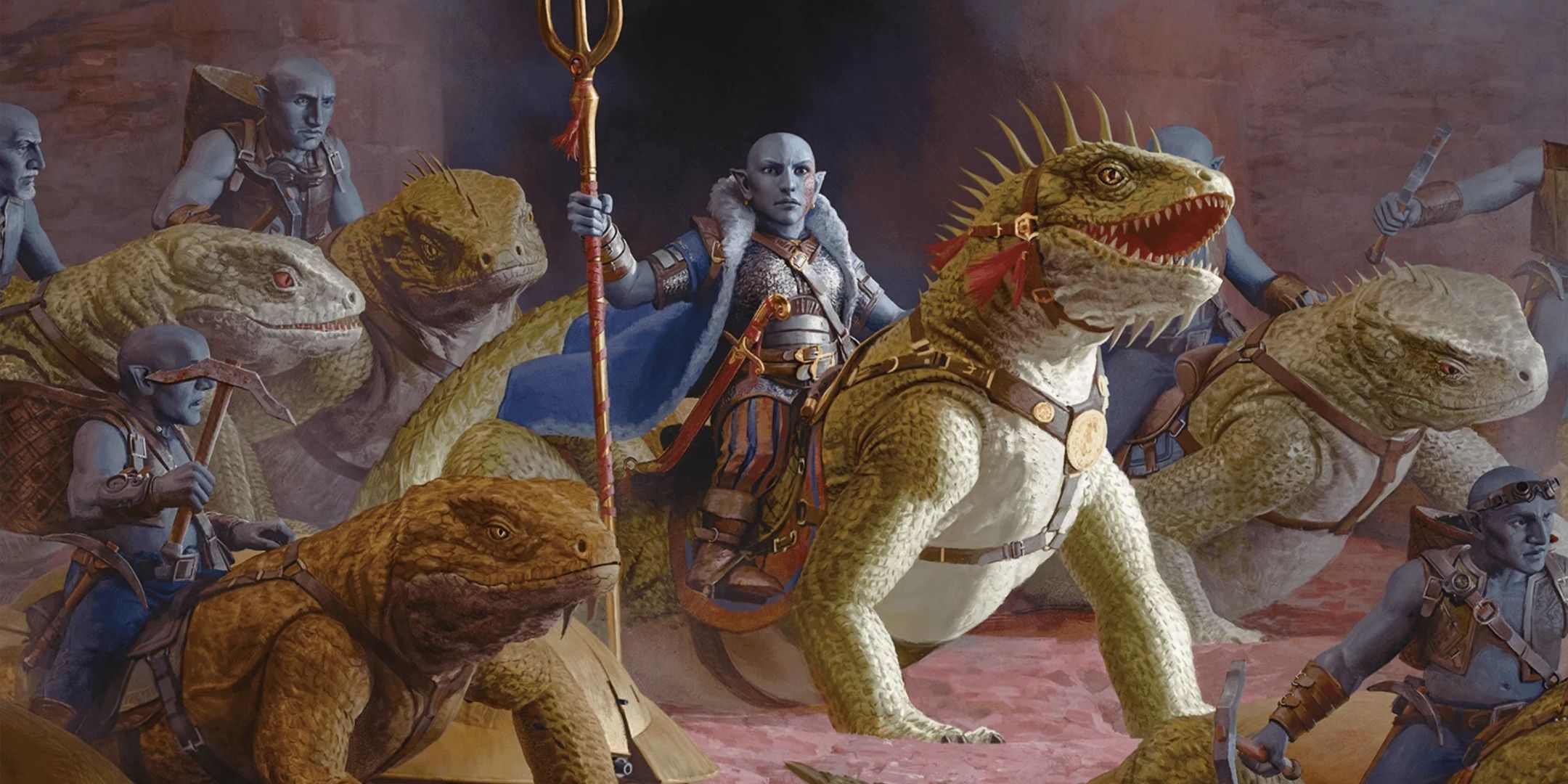 The Kagu-Svirfneblin (deep gnomes) mounted on lizards, from Dungeons & Dragons.