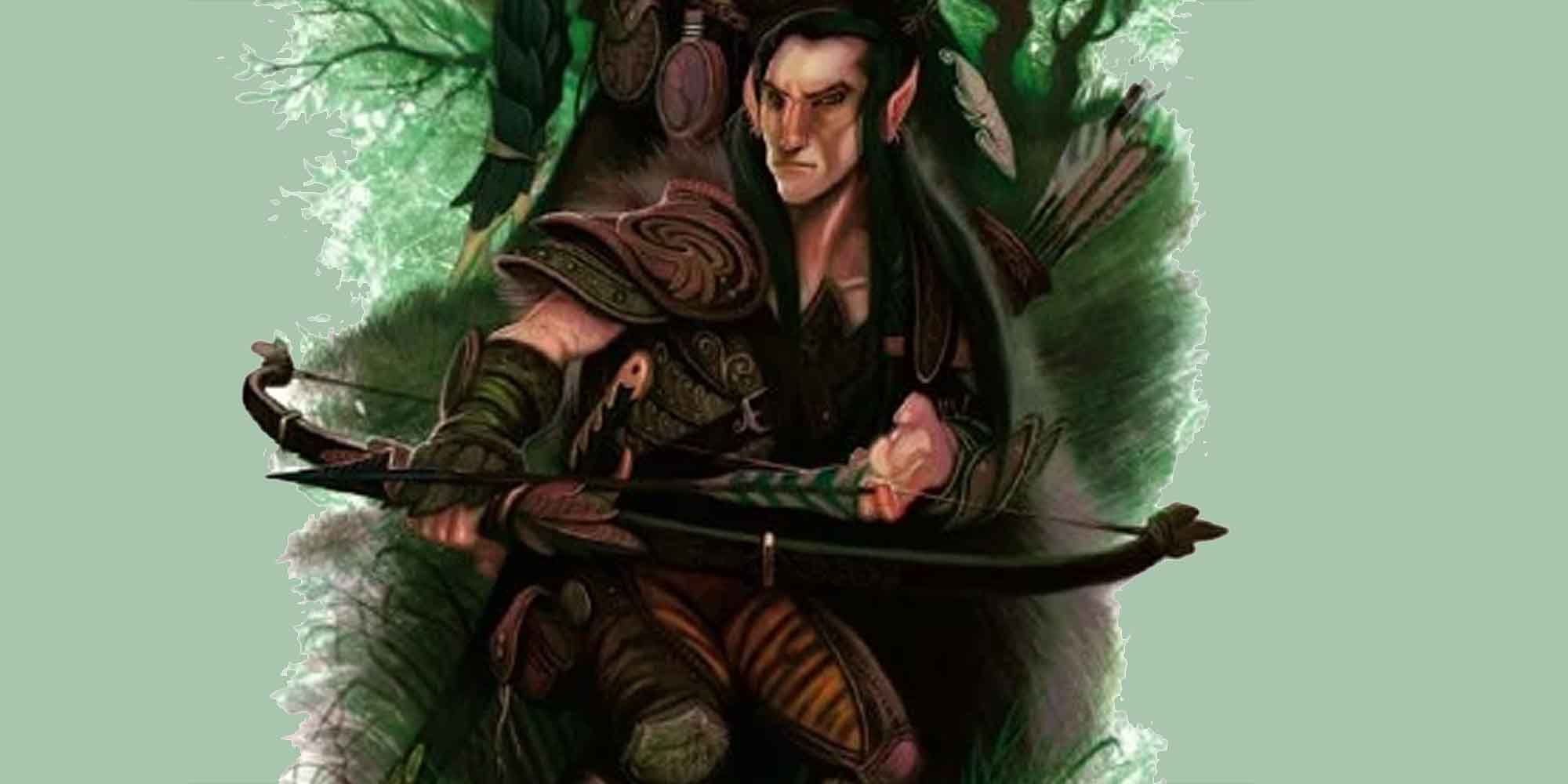 An elven archer readies their bow in D&D art