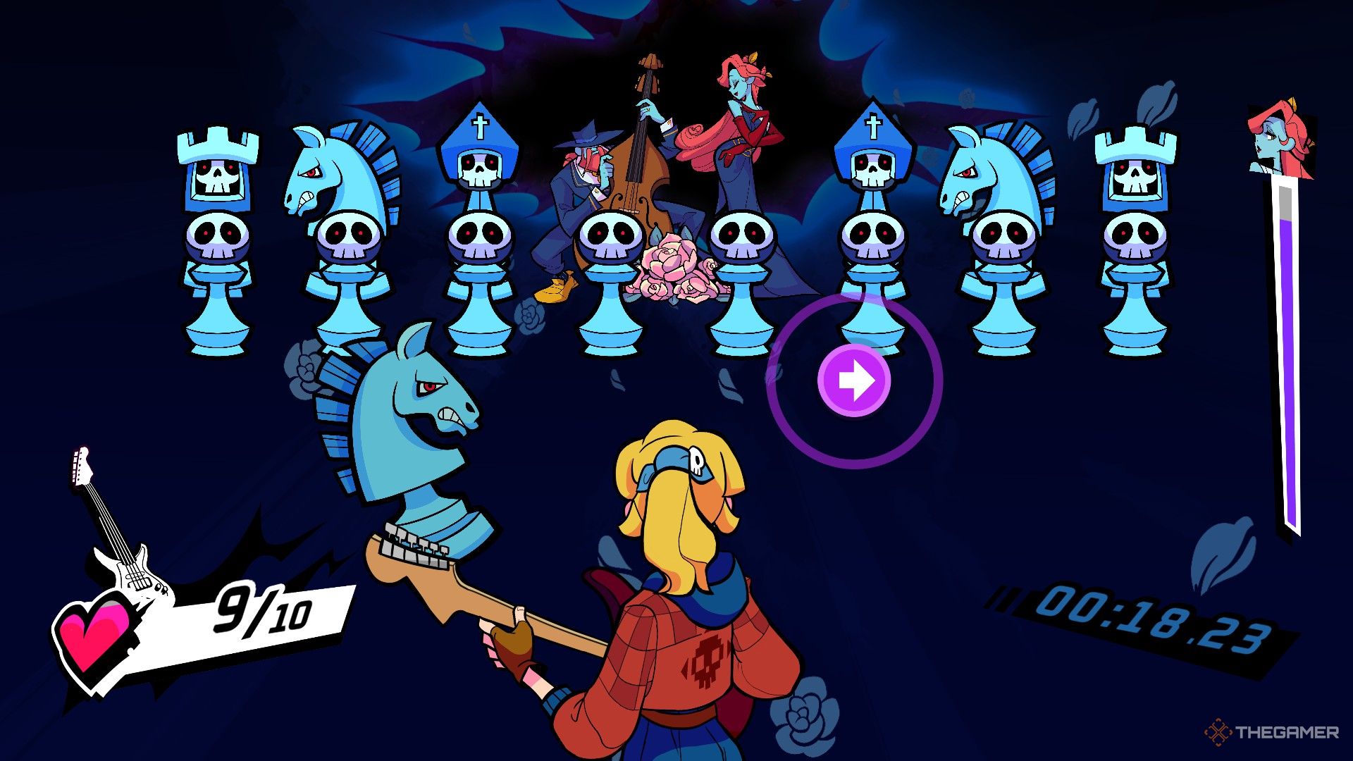 A player fighting Queen in Rift of the Necrodancer.