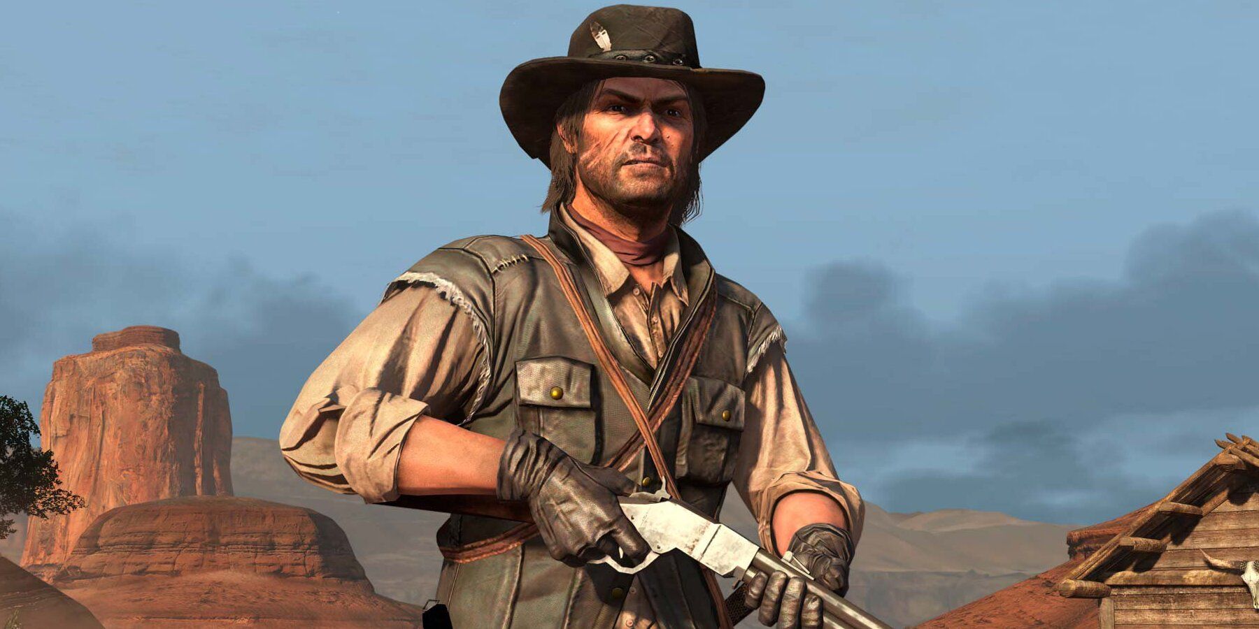 A screenshot showing John Marston from Red Dead Redemption.