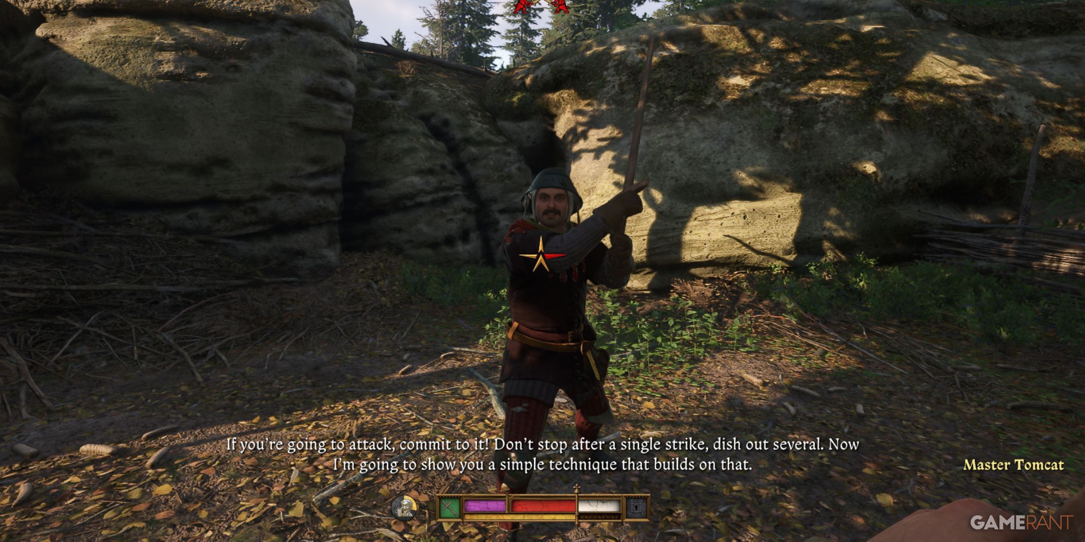 Train combat skills by speaking with Tomcat early in Kingdom Come Deliverance 2