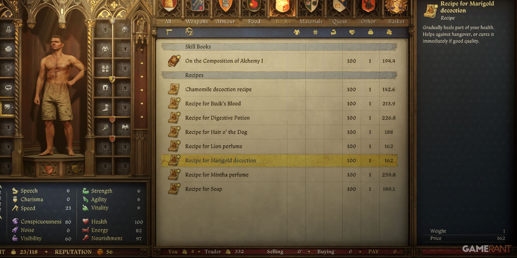 Buy the Marigold recipe to aid your health management in Kingdom Come Deliverance 2