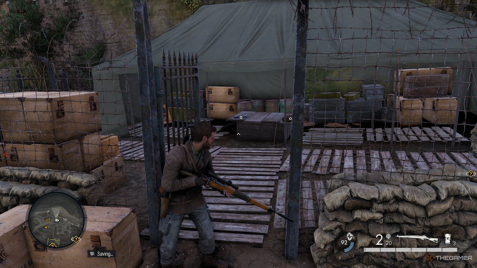 Opened Gate In Front Of Green Tent Where Document #5 Is During Dead Drop In Sniper Elite: Resistance.