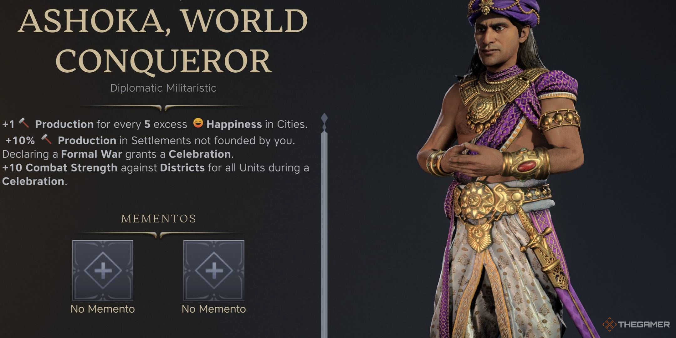 Ashoka's screen menu in Civilization 7