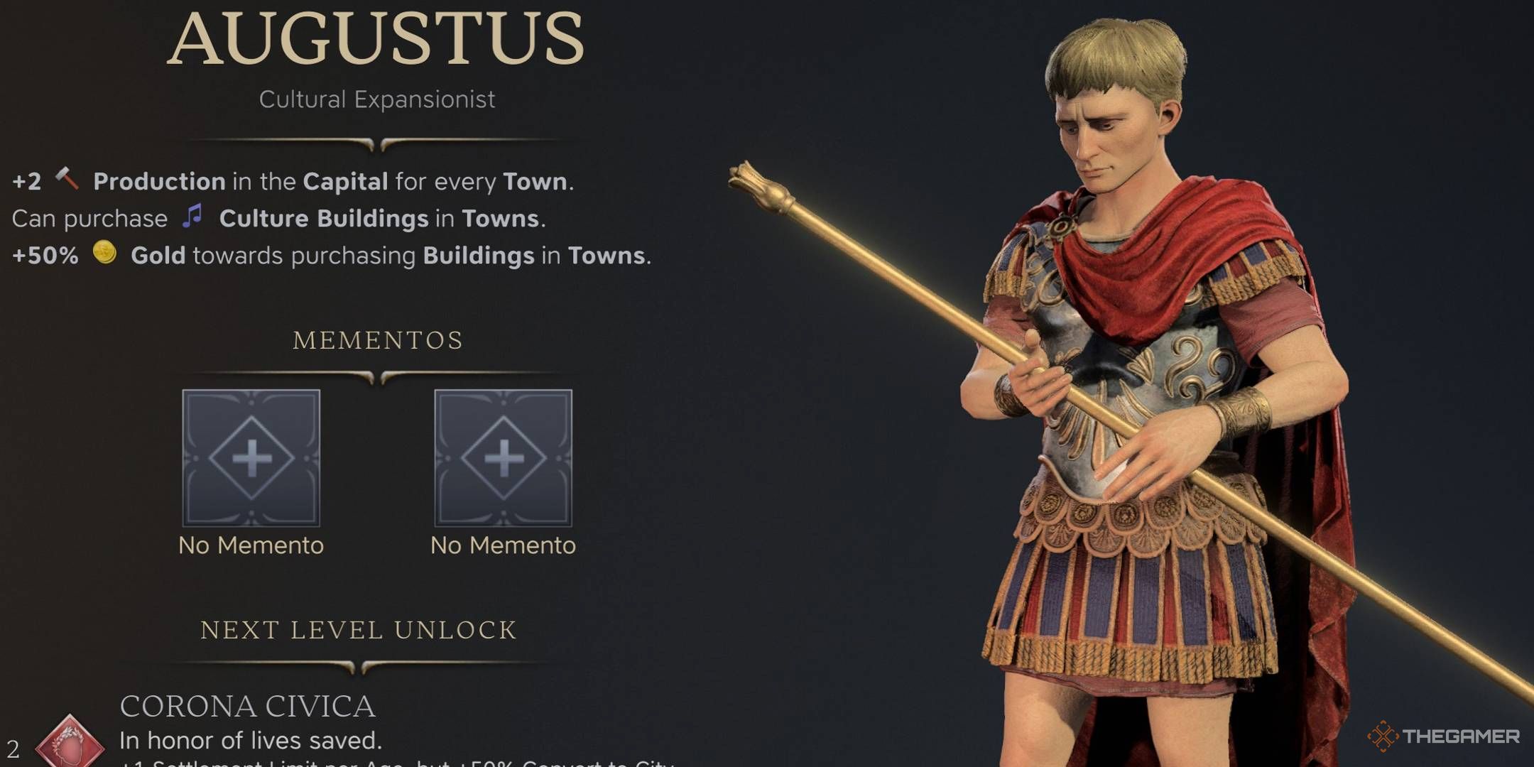 Augustus screen menu in Civilization 7