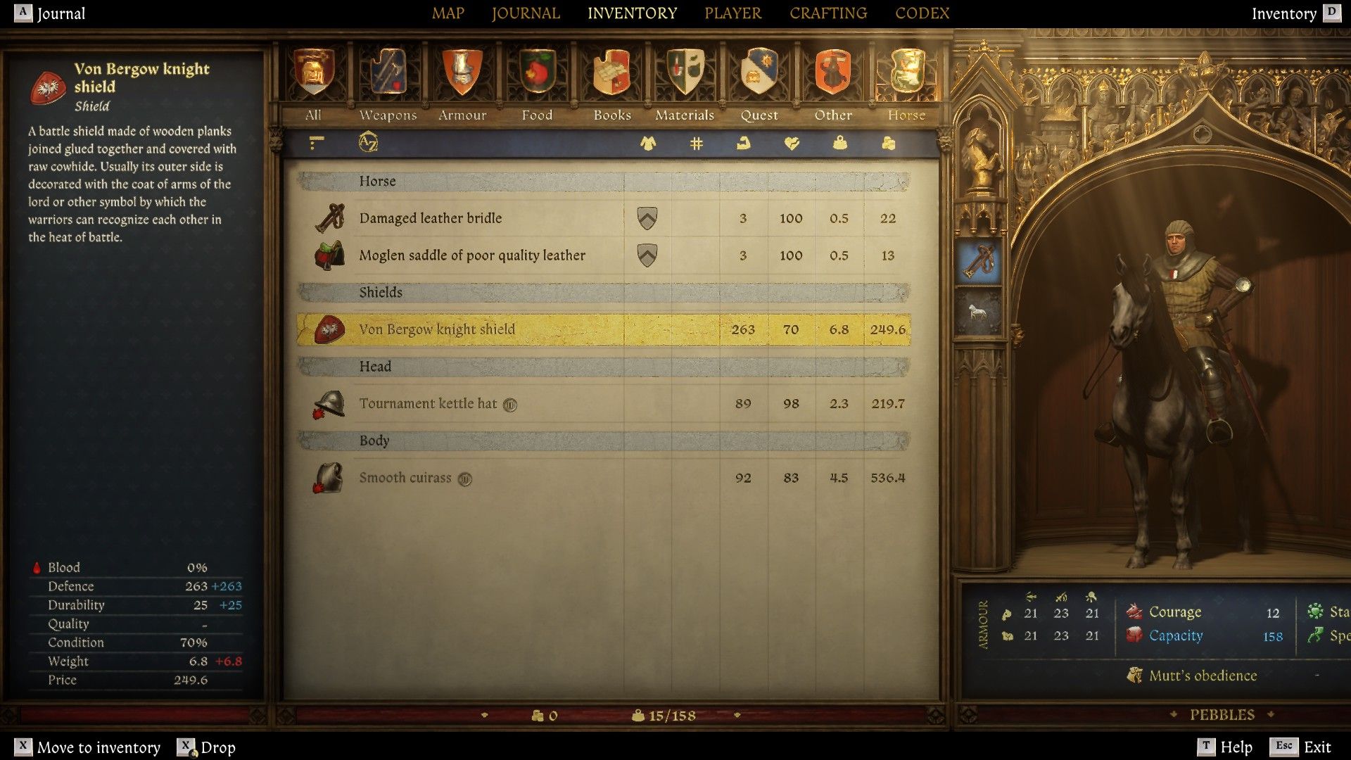 Horse Inventory screen in KCD2