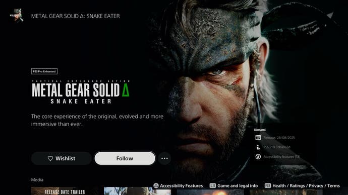 PSN Store console screenshot showing Metal Gear Solid Delta release date