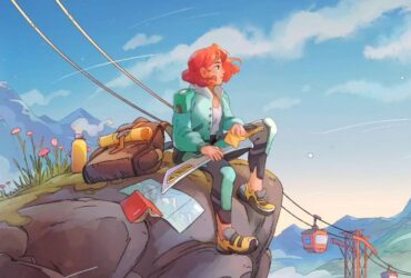 Cropped key art for Dungeons of Hinterberg, showing a red-haired girl sat polishing a sword while gazing off into the distance.