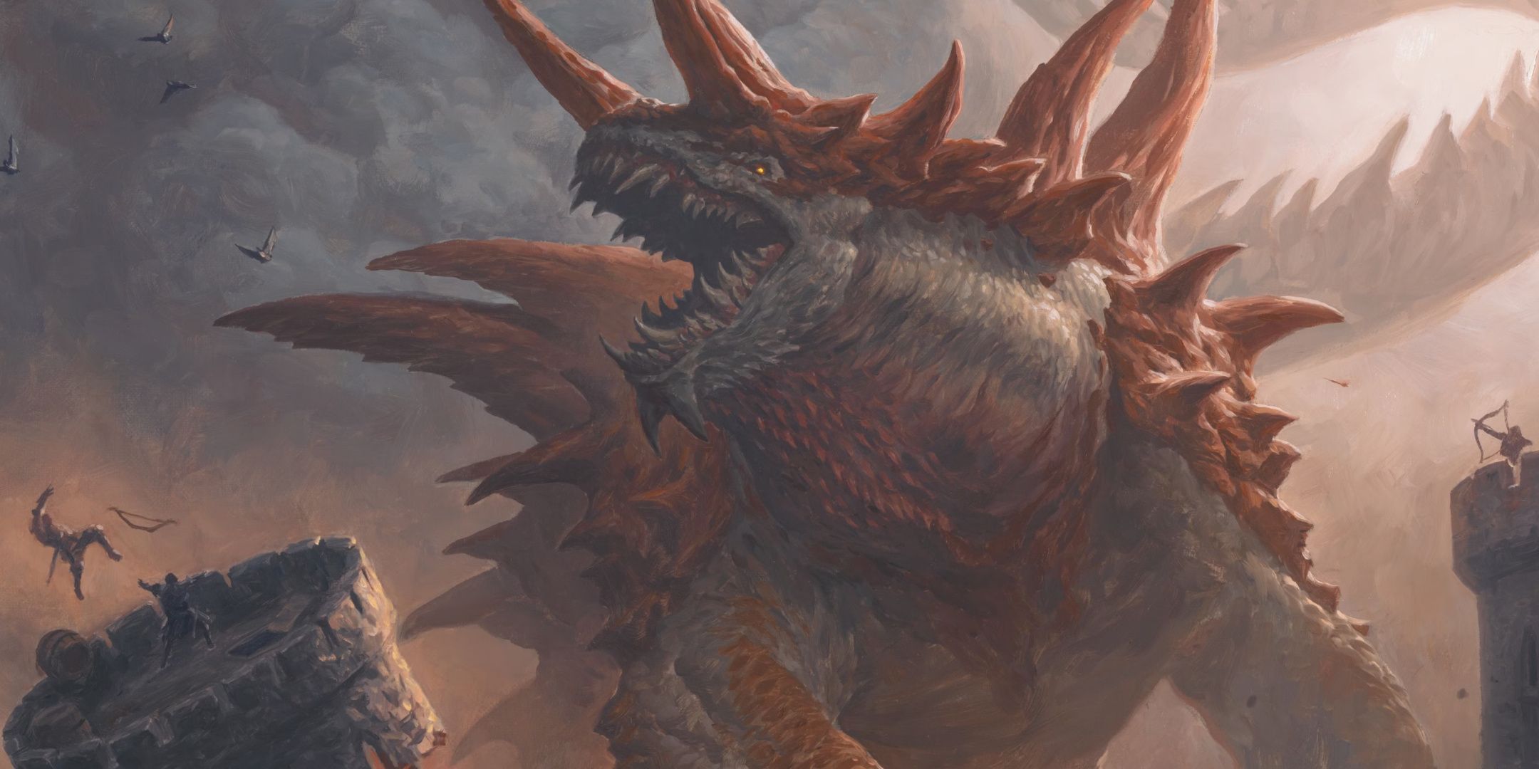 Dungeons & Dragons art of A Tarrasque terrorizing a city by Chris Rahn.