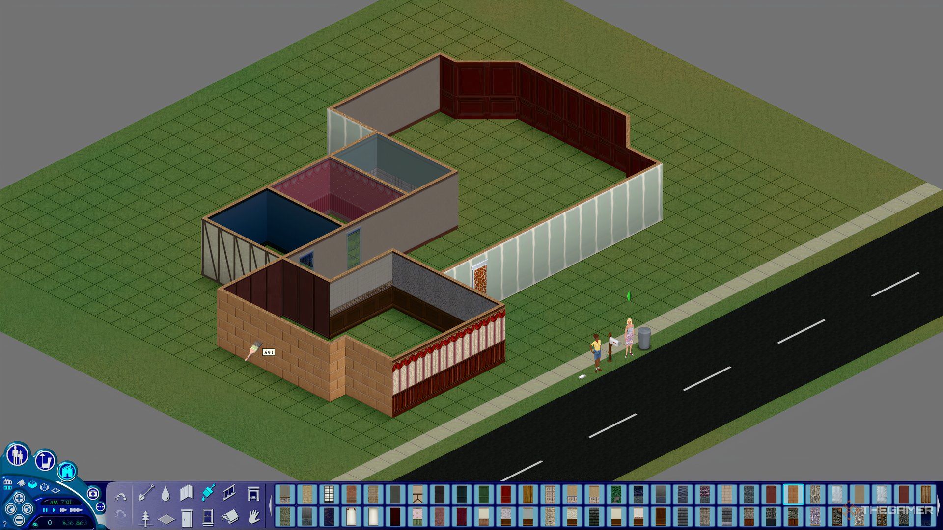 An image showing painted and unpainted walls in The Sims.