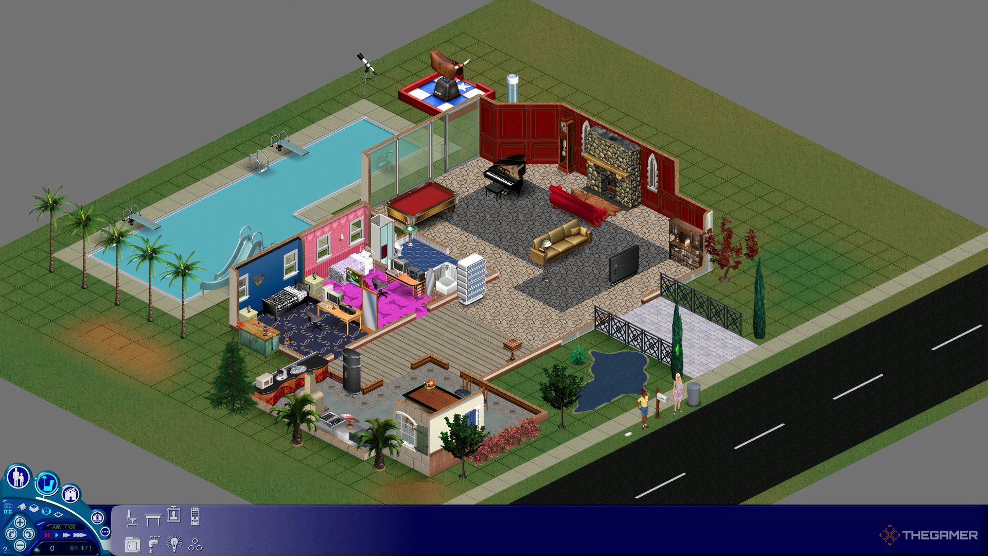 An image showing fully build house in The Sim with the Buy Menu.