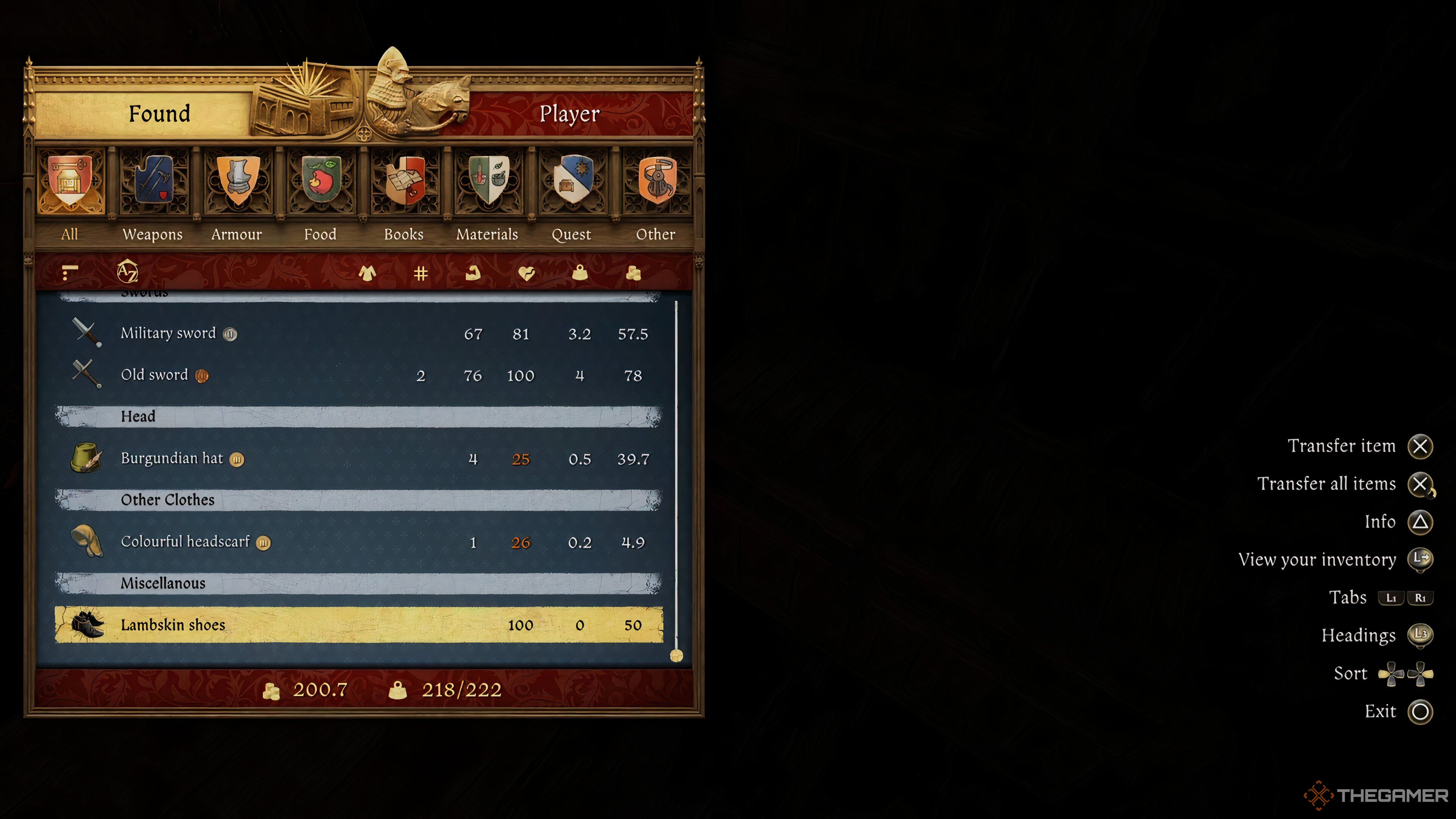 The contents of a chest in Kingdom Come: Deliverance 2.