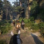 Riding on a horse with a group of companions in Kingdom Come: Deliverance 2