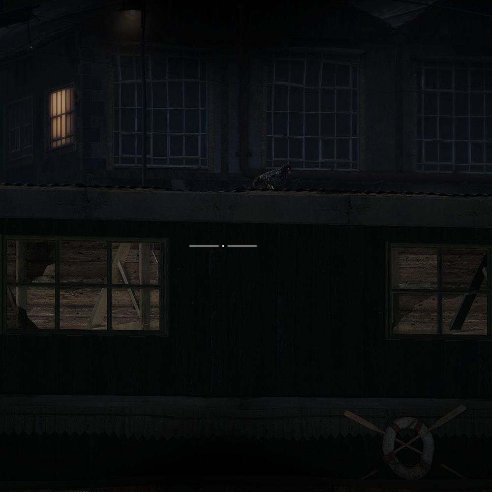 A cardboard pigeon on a dock roof n Sniper Elite Resistance