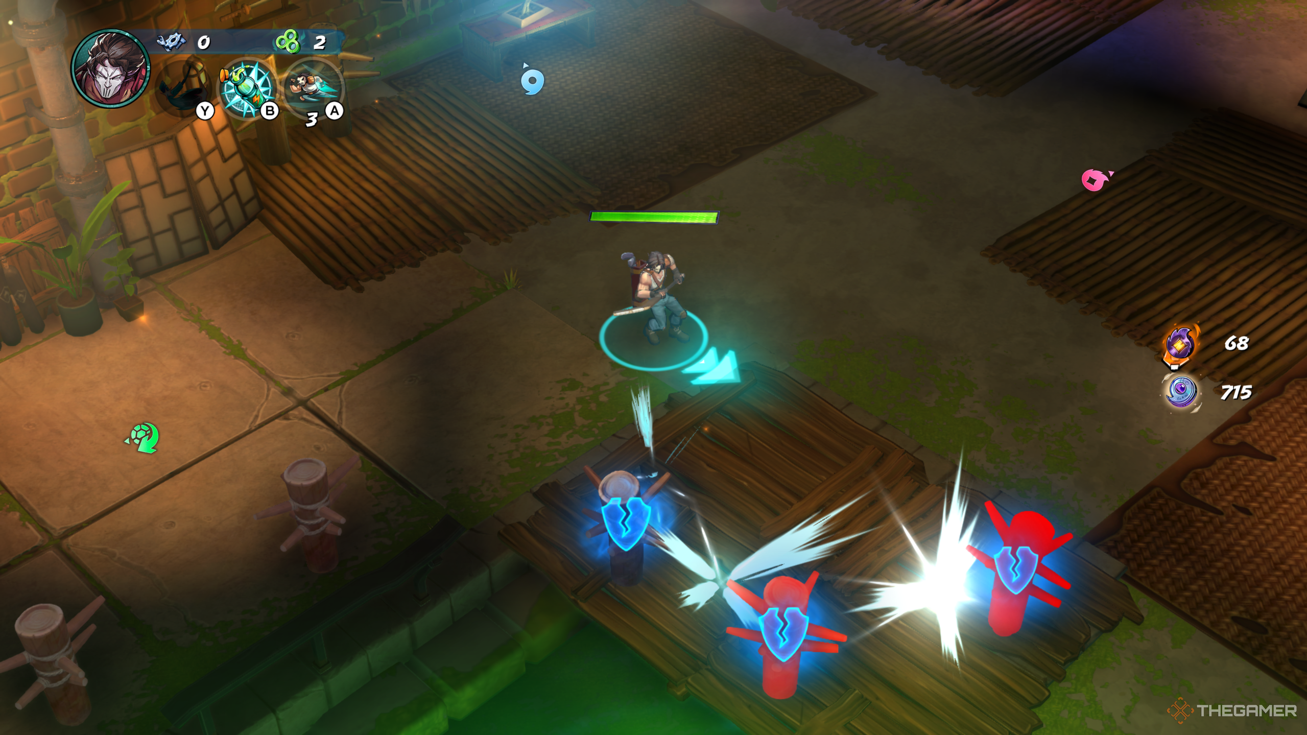 Casey Jones using his hockey puck ability in TMNT: Splintered Fate.