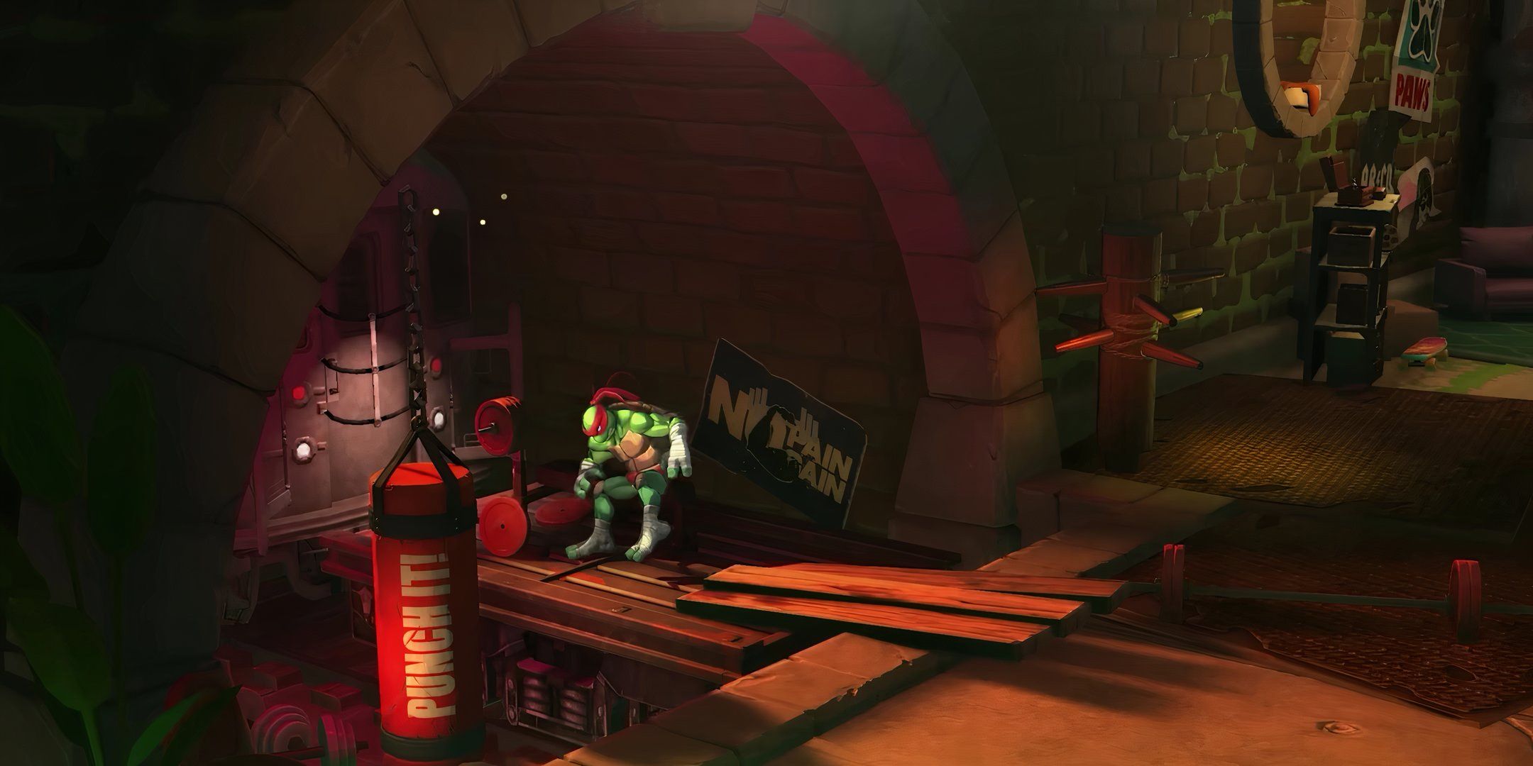 Raph working out in Teenage Mutant Ninja Turtles: Splintered Fate.