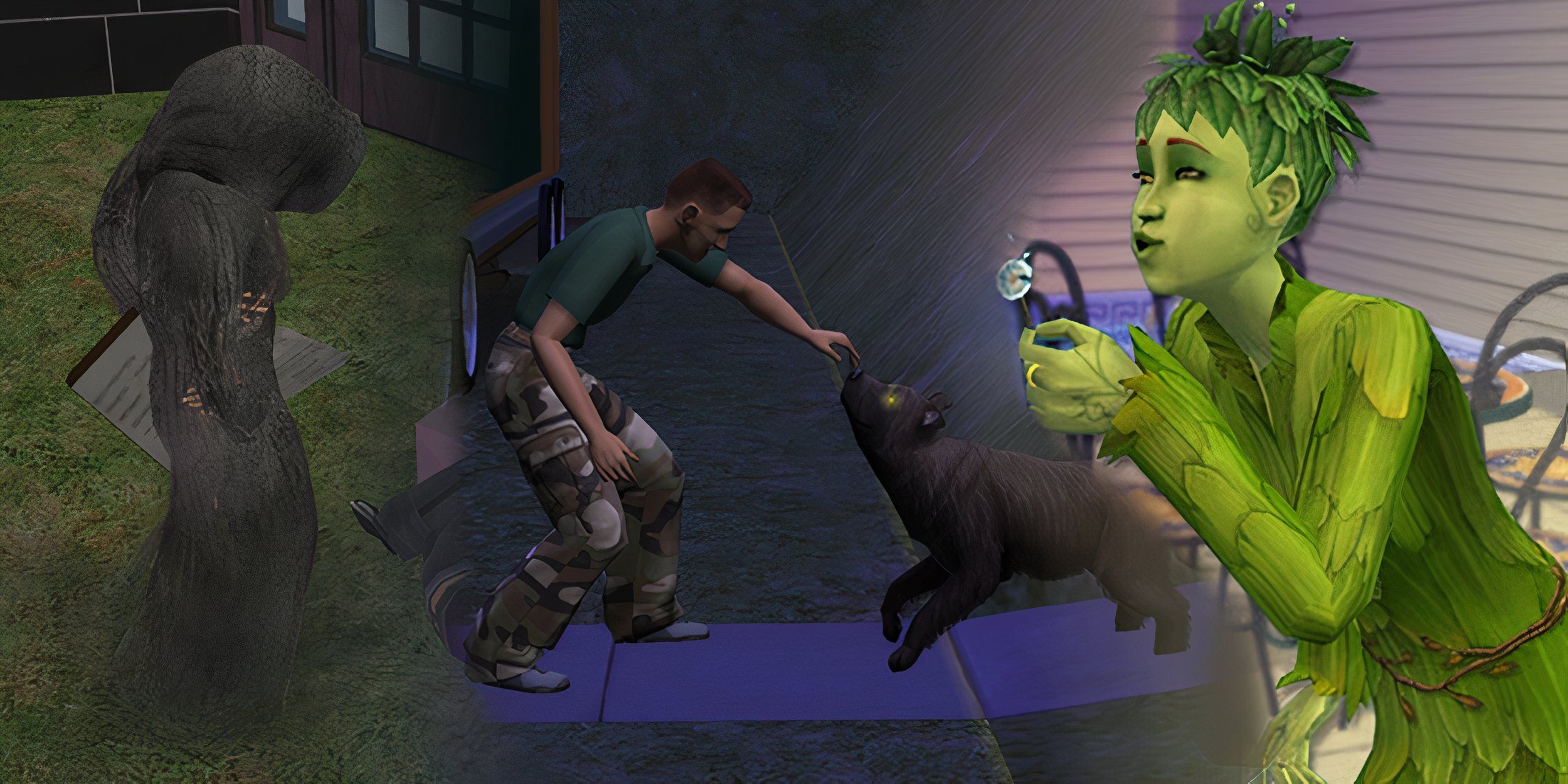 Collage of occult sims including the grim reaper, a wolf, and a plantsim.