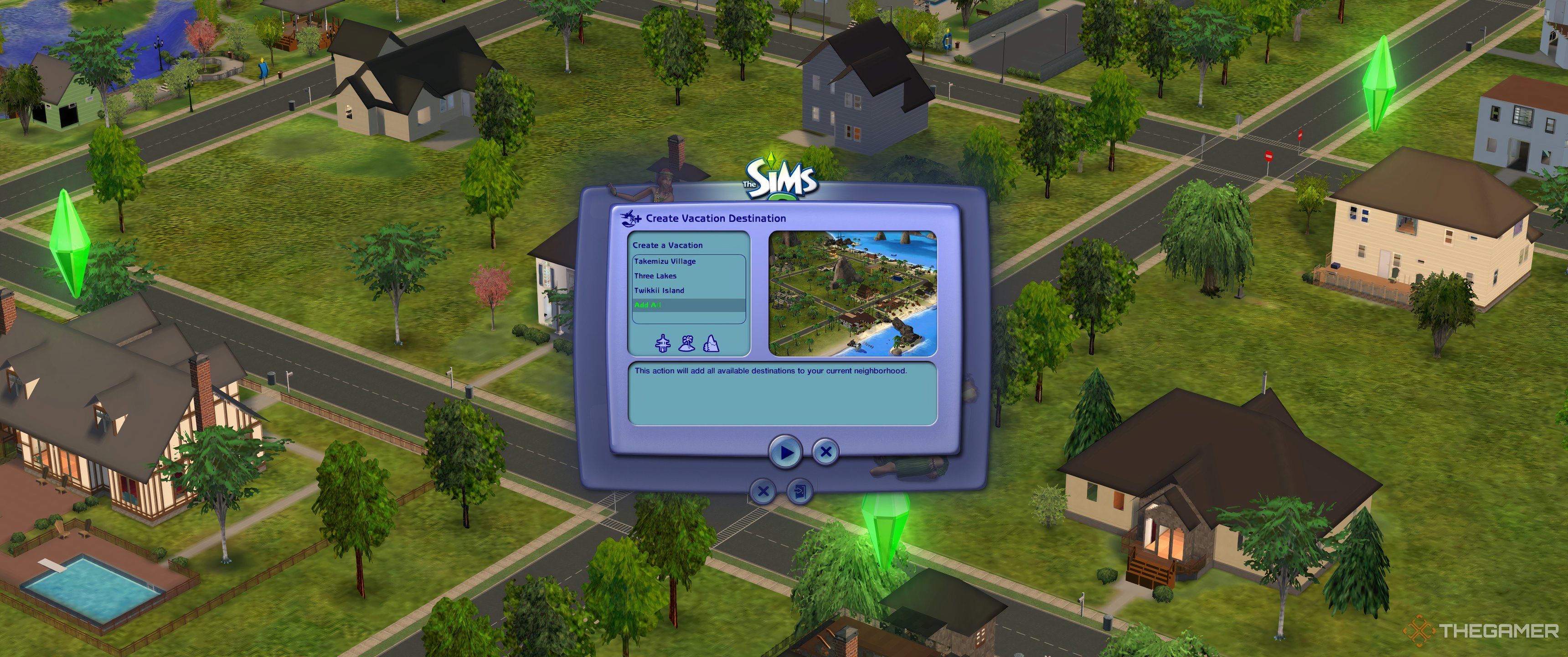 Sims 2 Create Vacation Destination Screen.