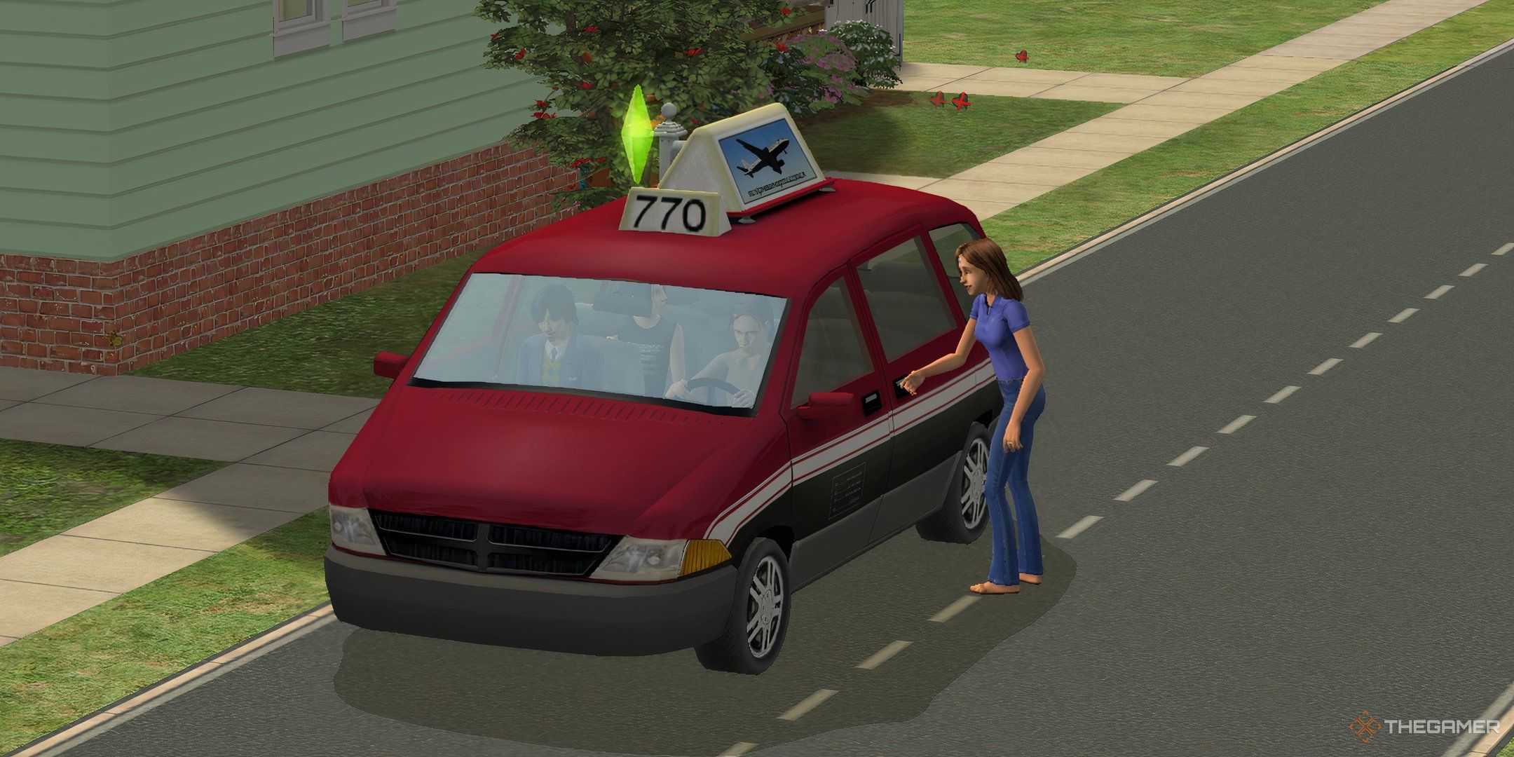 Sims 2 A Sim getting into a vacation cab.