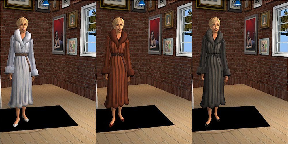 A female Sim wearing a fur coat in The SIms 2.