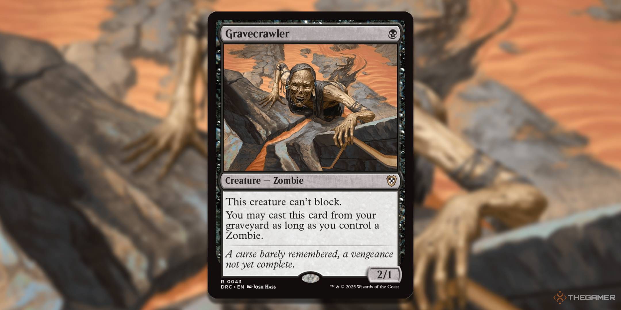 MTG Gravecrawler card with the art in the background.