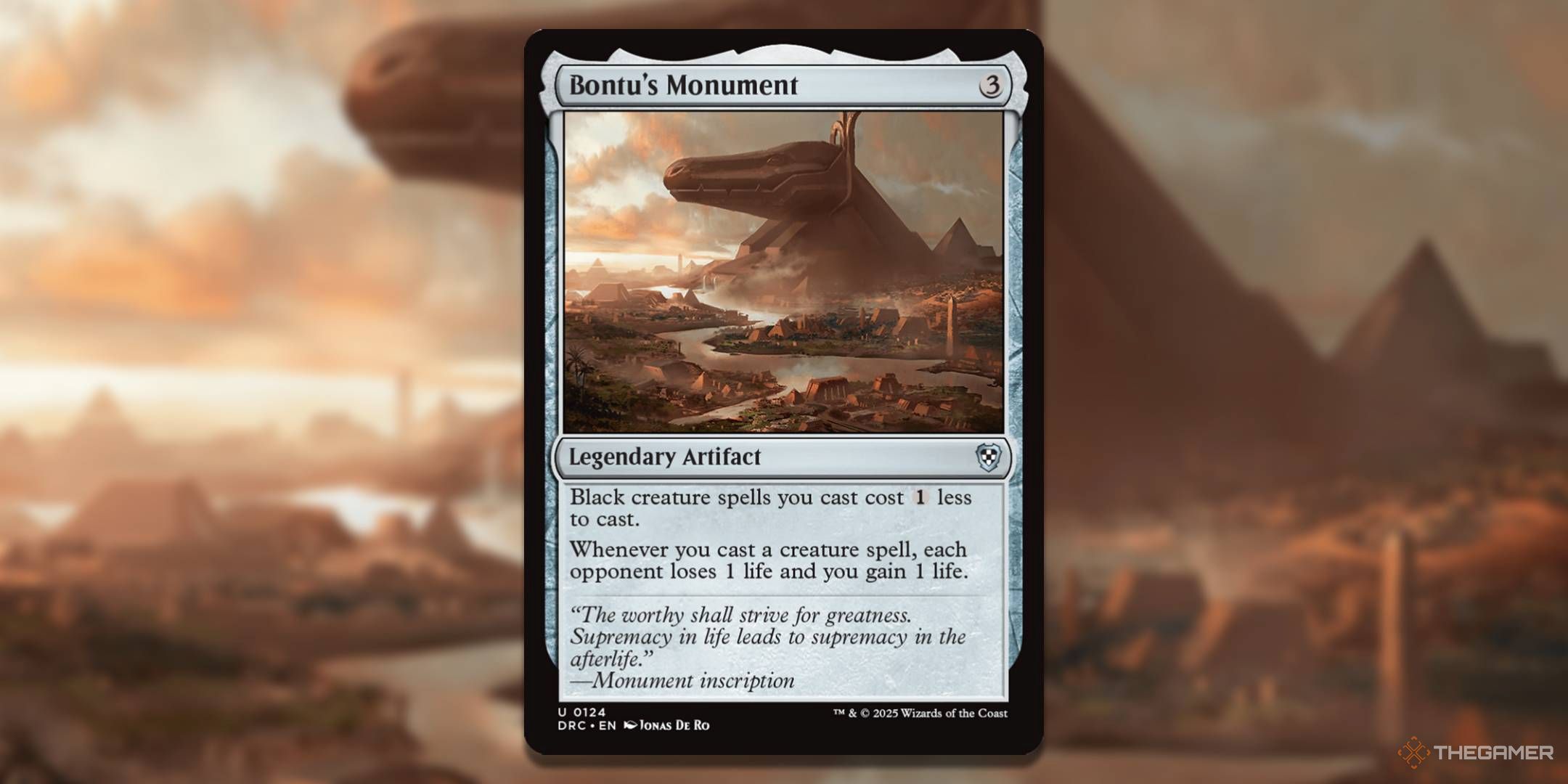 MTG Bontu's Monument card with the art in the background.